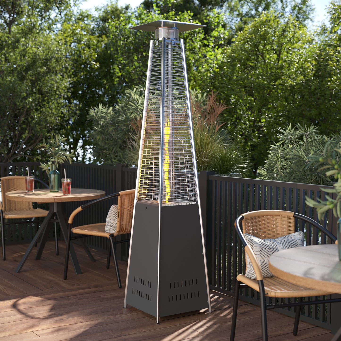 Sol Patio Outdoor Heating-Slate Gray Stainless Steel Pyramid 42,000 BTU Propane Heater with Wheels for Commercial & Residential Use Slate Gray