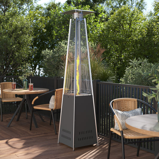 Sol Patio Outdoor Heating-Slate Gray Stainless Steel Pyramid 42,000 BTU Propane Heater with Wheels for Commercial & Residential Use Slate Gray
