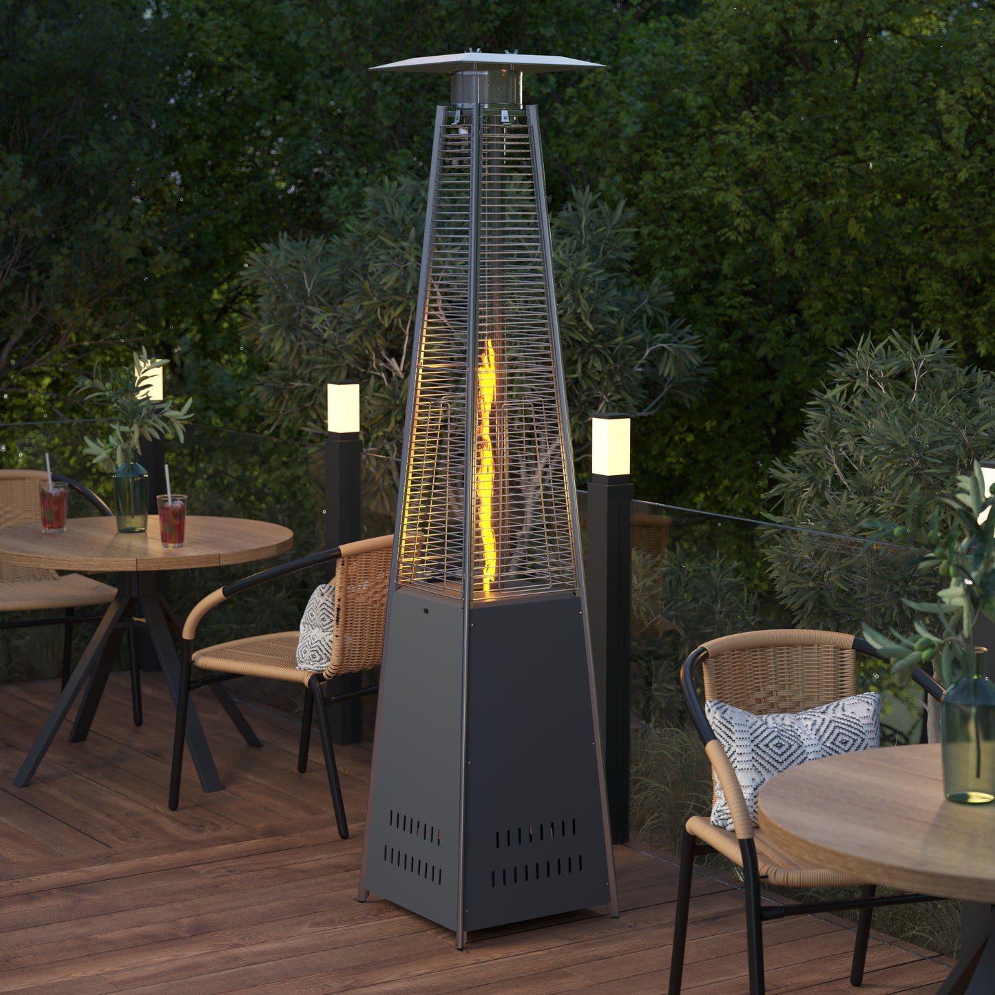 Sol Patio Outdoor Heating-Slate Gray Stainless Steel Pyramid 42,000 BTU Propane Heater with Wheels for Commercial & Residential Use Slate Gray