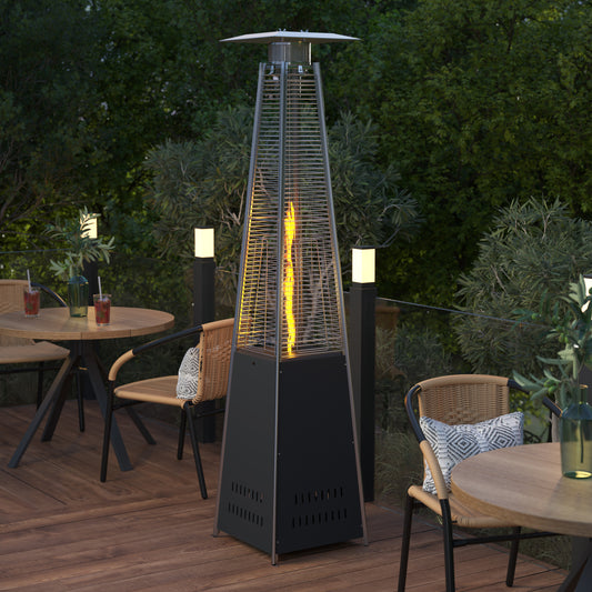 Sol Patio Outdoor Heating-Black Stainless Steel Pyramid 42,000 BTU Propane Heater with Wheels for Commercial & Residential Use Black