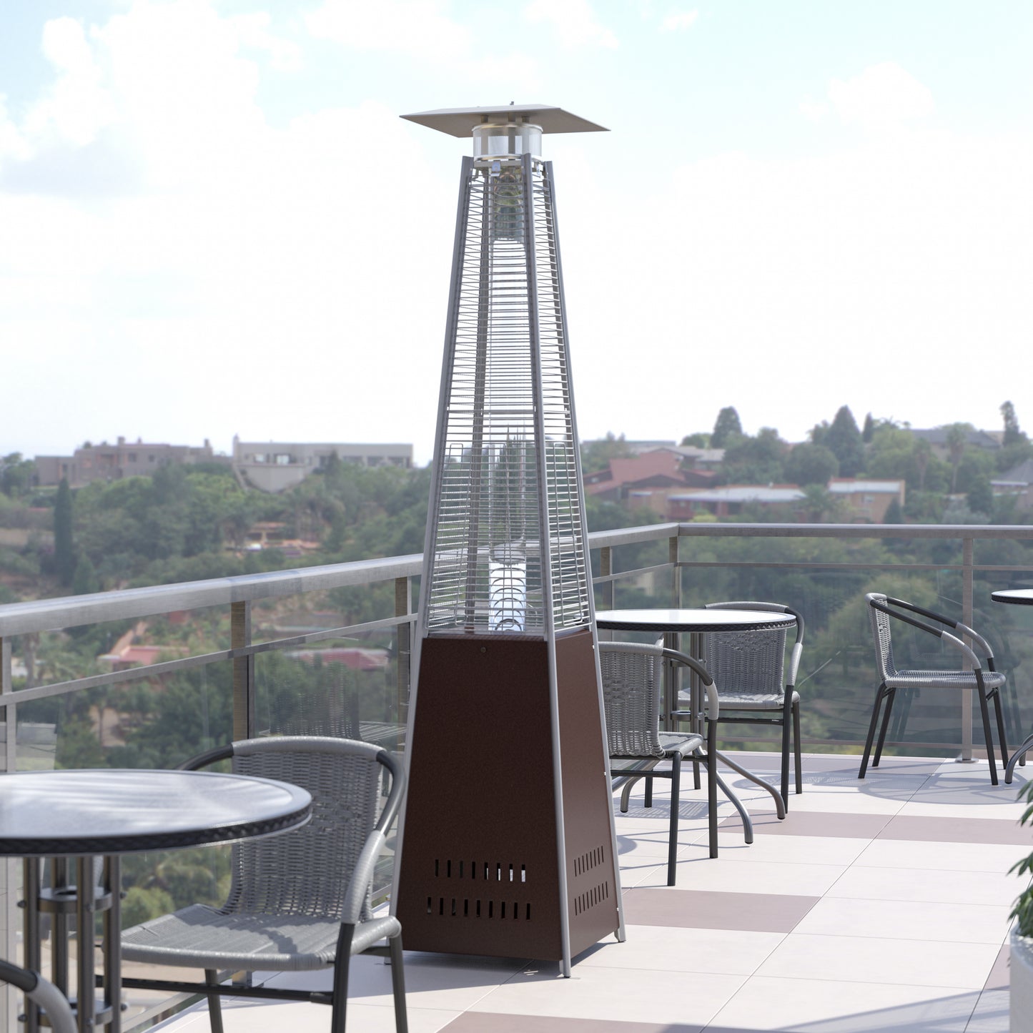 Sol Patio Outdoor Heating-Bronze Stainless Steel Pyramid 42,000 BTU Propane Heater with Wheels for Commercial & Residential Use Bronze