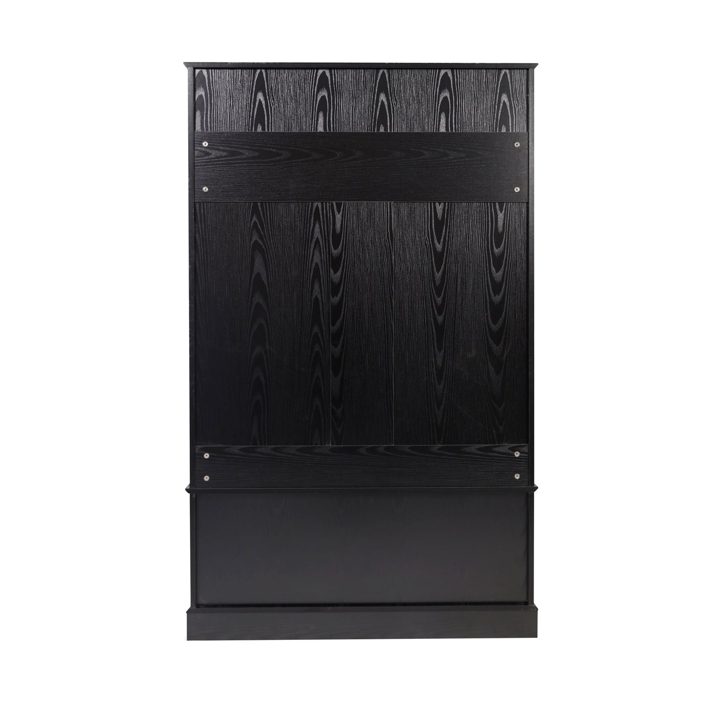 Fraser 40" Wide Hall Tree with Double Door Storage Bench, Coat Rack with 4 Black Double Hooks, and 2 Upper Storage Cubbies in Black Black