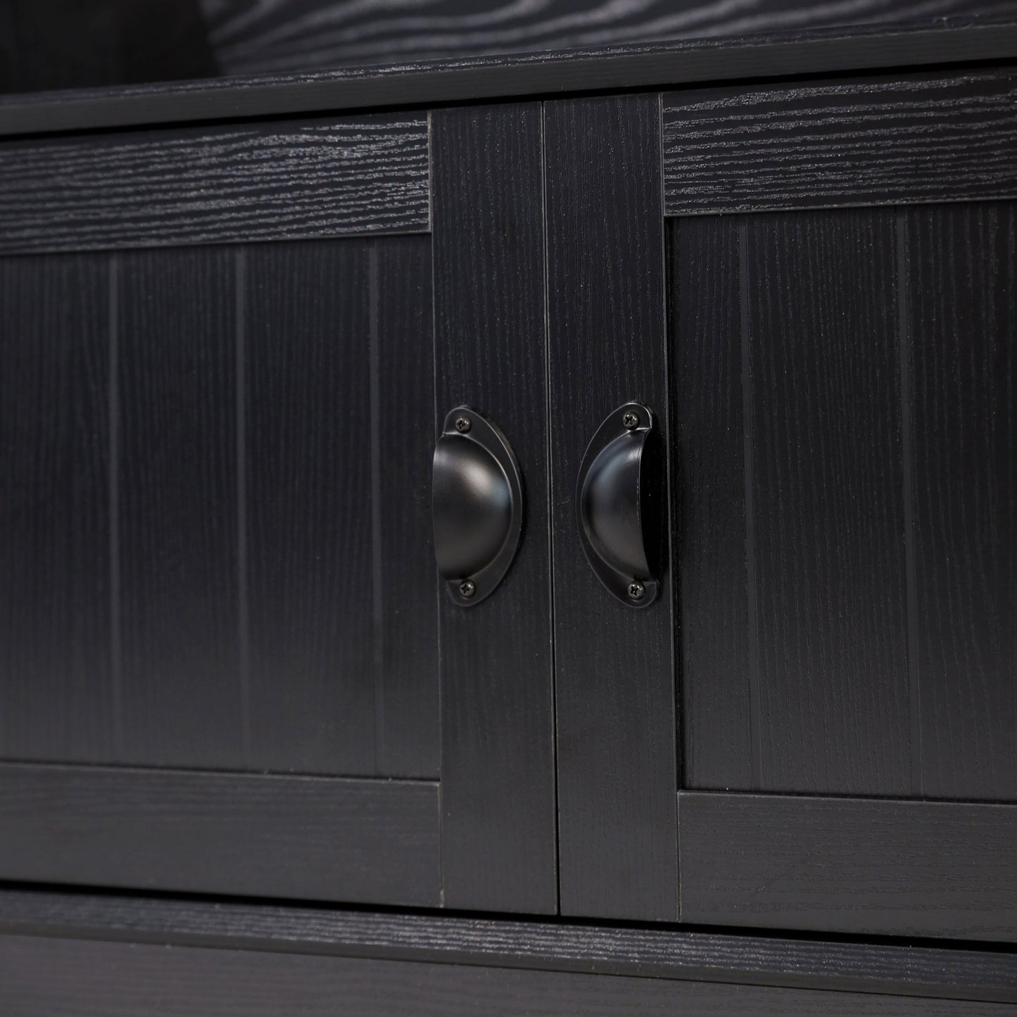 Fraser 40" Wide Hall Tree with Double Door Storage Bench, Coat Rack with 4 Black Double Hooks, and 2 Upper Storage Cubbies in Black Black
