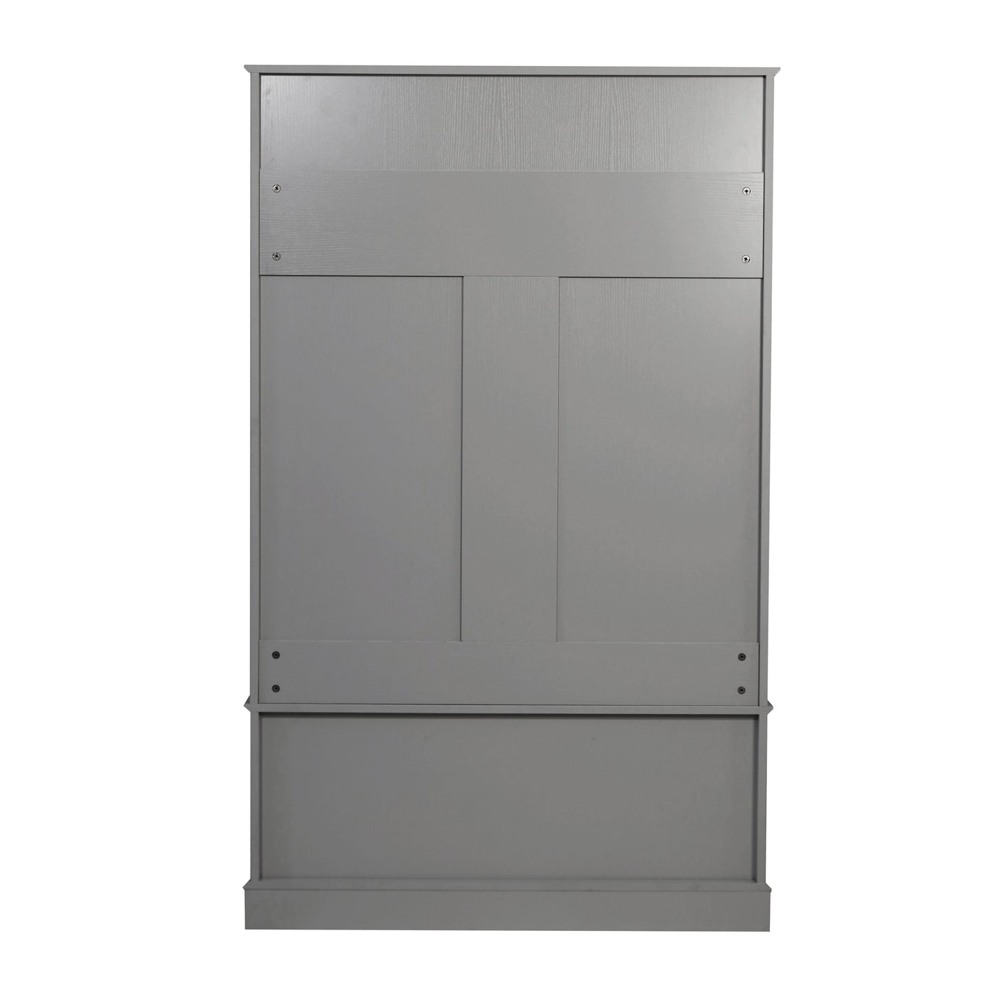 Fraser 40" Wide Hall Tree with Double Door Storage Bench, Coat Rack with 4 Black Double Hooks, and 2 Upper Storage Cubbies in Gray Gray