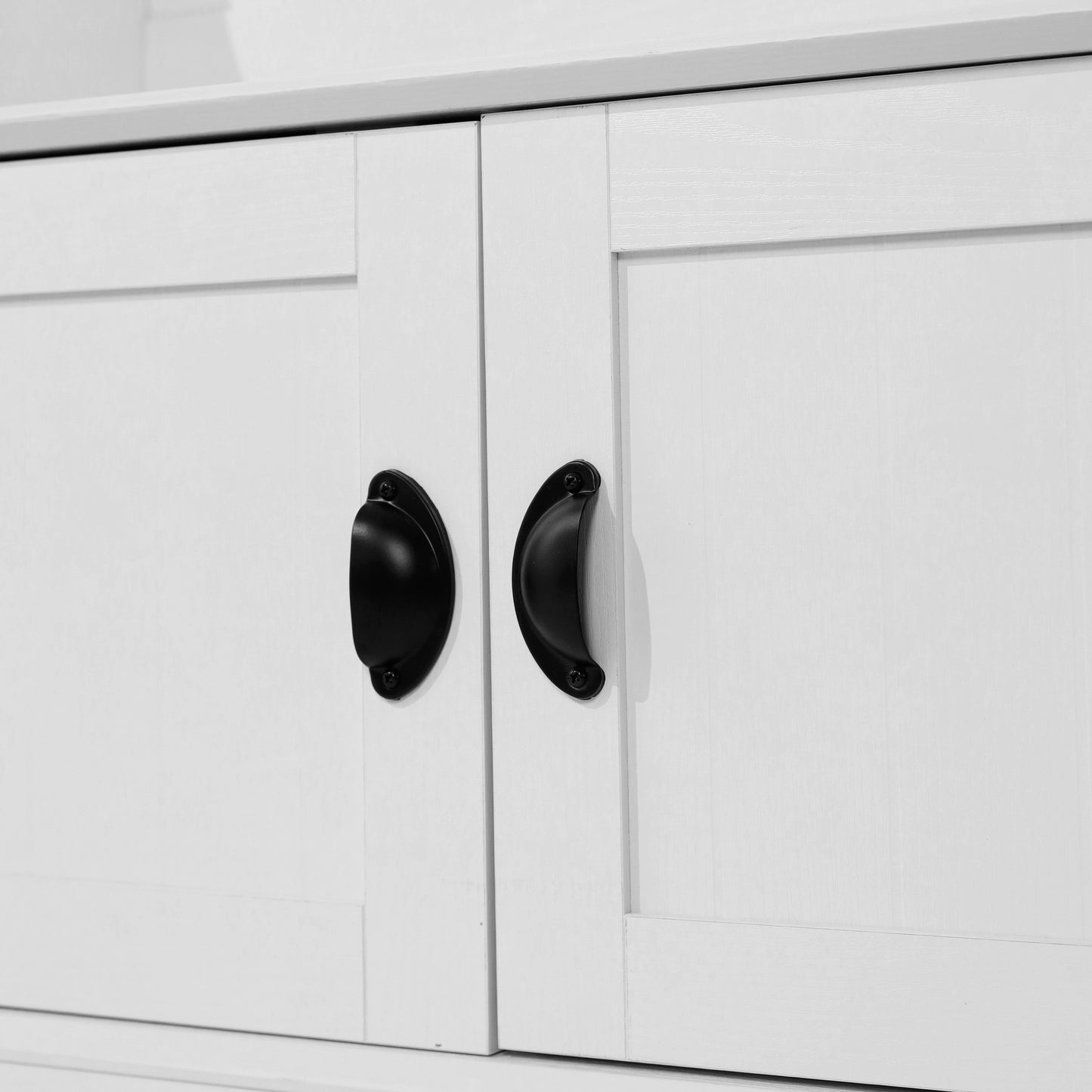 Fraser 40" Wide Hall Tree with Double Door Storage Bench, Coat Rack with 4 Black Double Hooks, and 2 Upper Storage Cubbies in White White