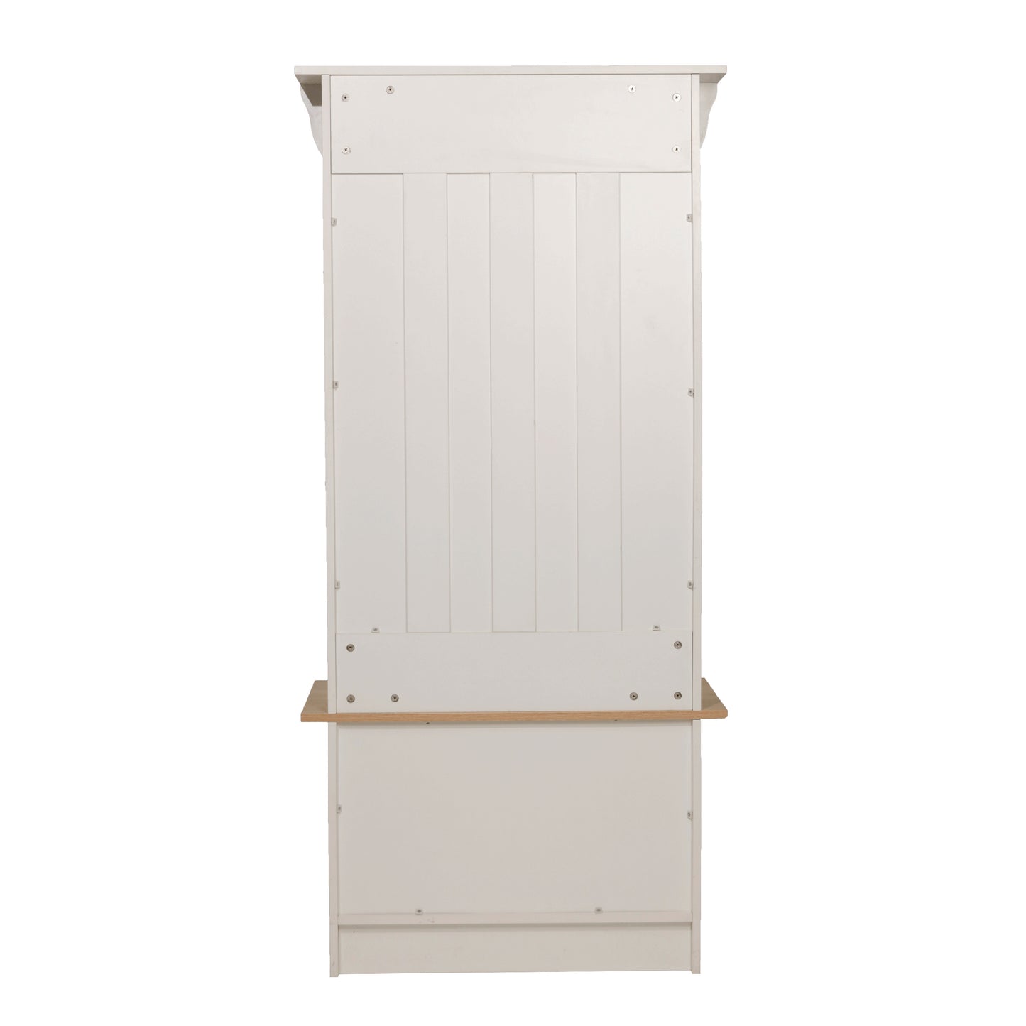 Paisley 31.5" Wide Hall Tree with Bench, 3 Single Storage Hooks, and 4 Lower Storage Cubbies with Adjustable Shelves in White with Weathered Seat Weathered Natural Seat/Warm White Frame
