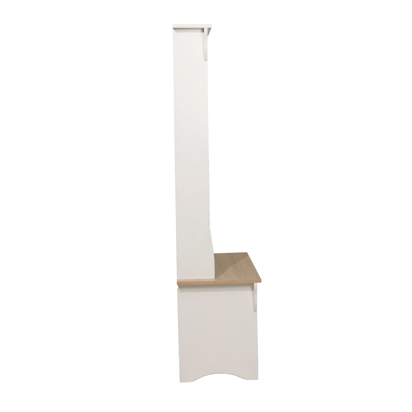 Paisley 31.5" Wide Hall Tree with Bench, 3 Single Storage Hooks, and 4 Lower Storage Cubbies with Adjustable Shelves in White with Weathered Seat Weathered Natural Seat/Warm White Frame