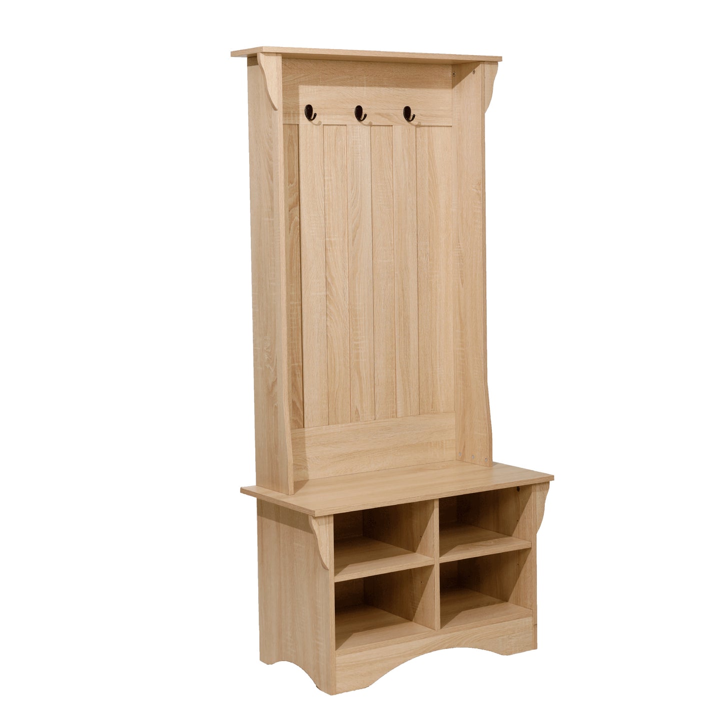 Paisley 31.5" Wide Hall Tree with Bench, 3 Single Storage Hooks, and 4 Lower Storage Cubbies with Adjustable Shelves in Weathered Wood Weathered Natural