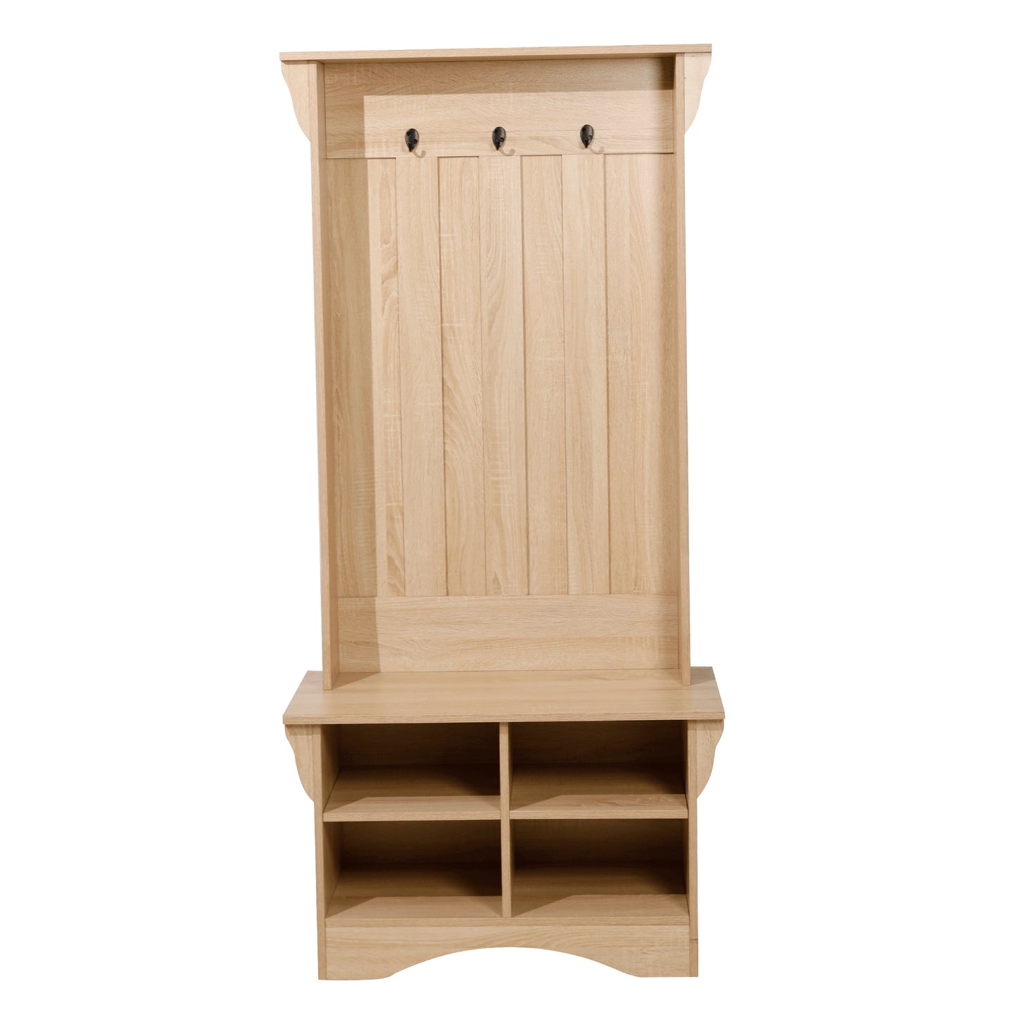 Paisley 31.5" Wide Hall Tree with Bench, 3 Single Storage Hooks, and 4 Lower Storage Cubbies with Adjustable Shelves in Weathered Wood Weathered Natural