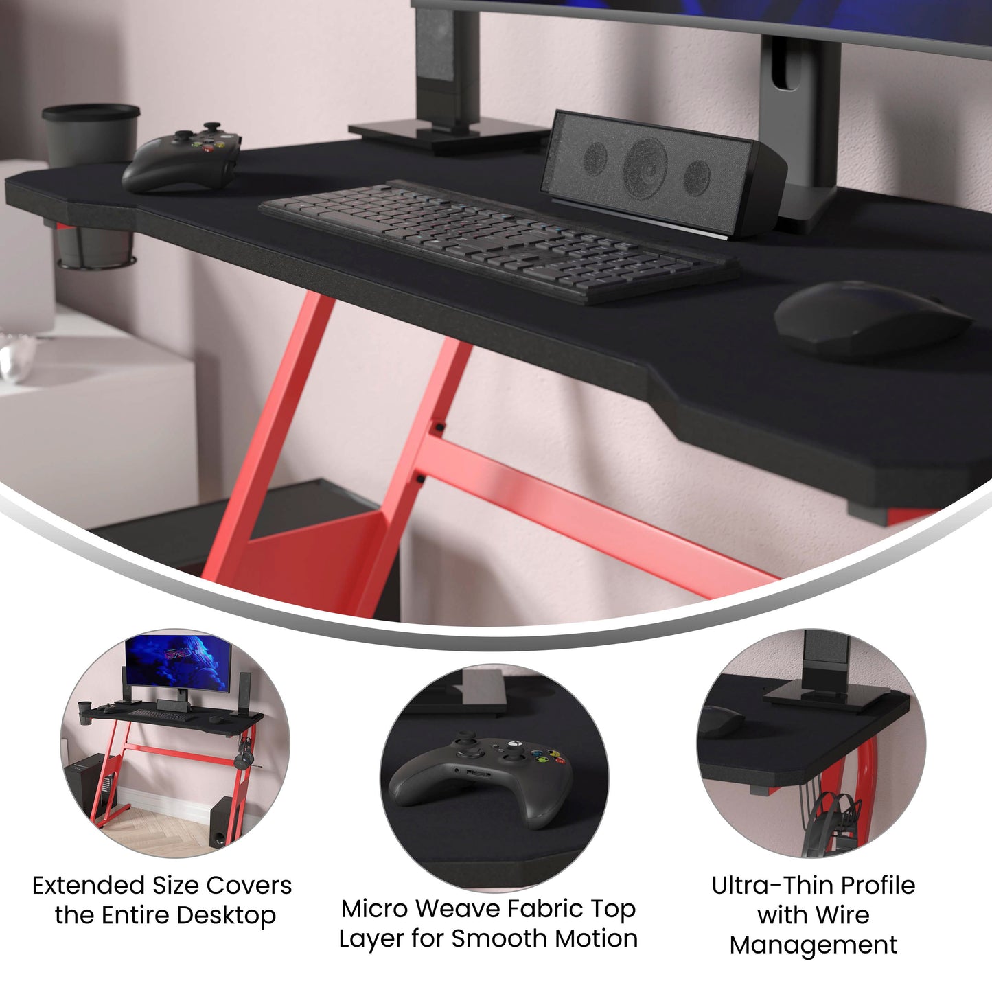 Fisher Black Mega Size Extended Gaming Mouse Pad with Anti-Slip Rubber Base and Micro Weave Top, Large Home Office Desk Mat, 45.75"W x 23.5"D x .125"H Black