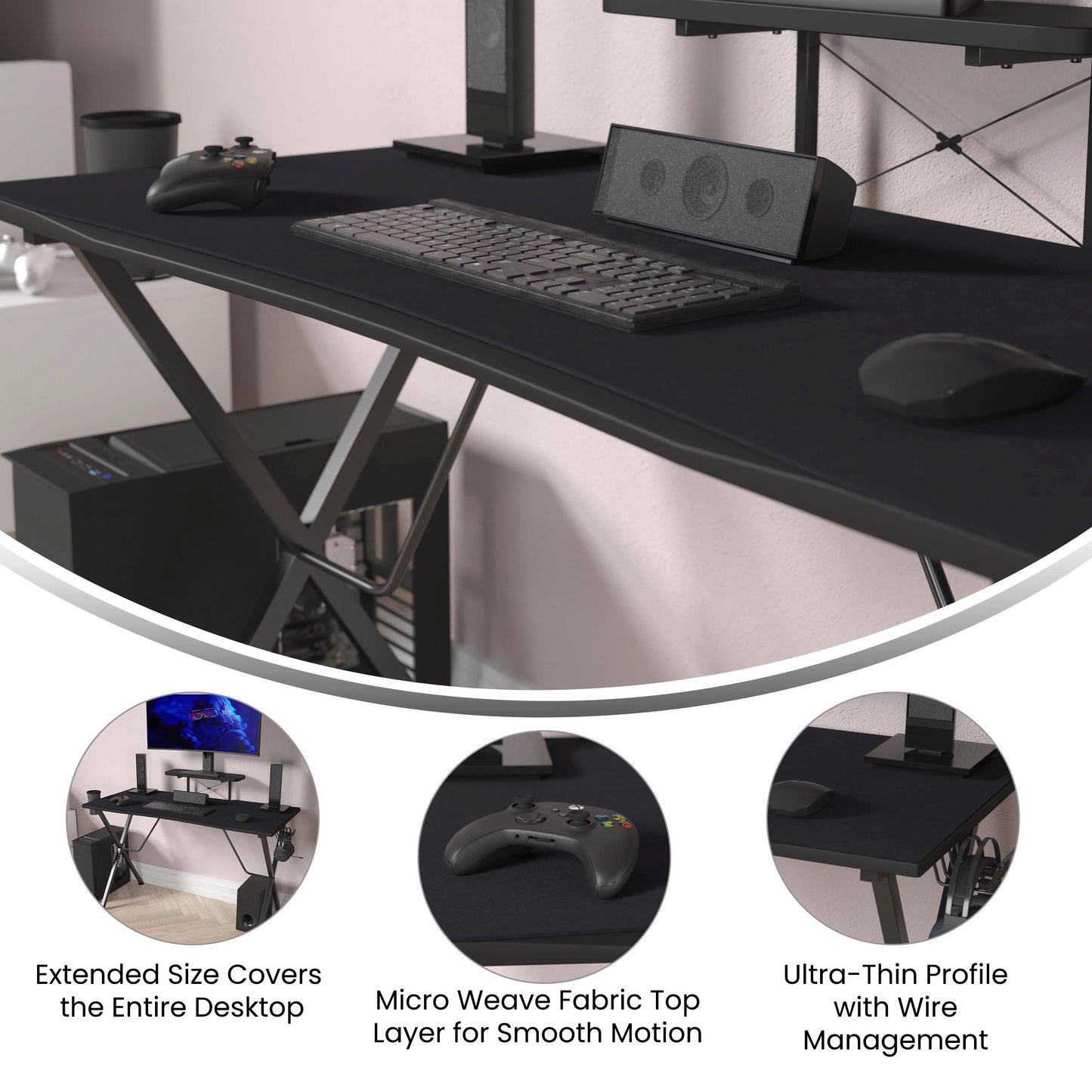 Mallot Black Mega Size Extended Gaming Mouse Pad with Anti-Slip Rubber Base & Micro Weave Top, Large Home Office Desk Mat, 45.75"W x 23.75"D x .125"H Black