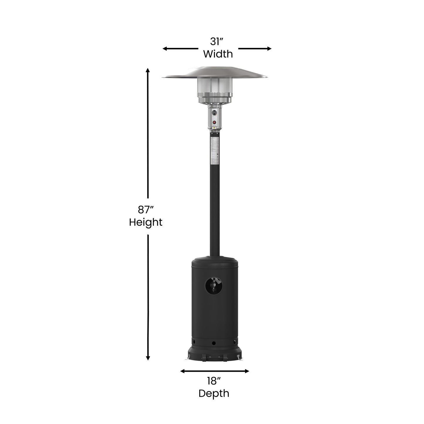 Sol Patio Outdoor Heating-Black Stainless Steel 40,000 BTU Propane Heater with Wheels-Commercial & Residential Use-7.5 Feet Tall Black