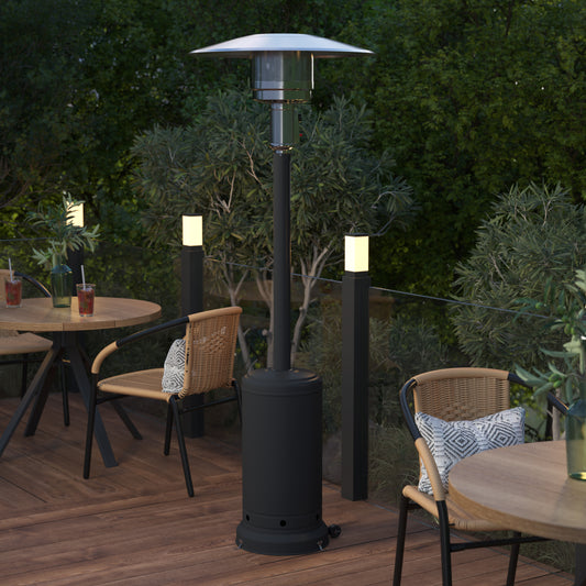 Sol Patio Outdoor Heating-Black Stainless Steel 40,000 BTU Propane Heater with Wheels-Commercial & Residential Use-7.5 Feet Tall Black