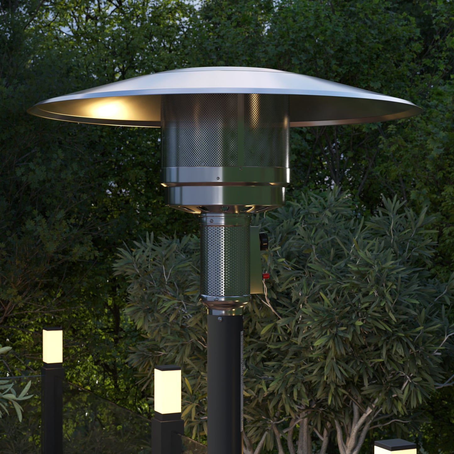 Sol Patio Outdoor Heating-Black Stainless Steel 40,000 BTU Propane Heater with Wheels-Commercial & Residential Use-7.5 Feet Tall Black