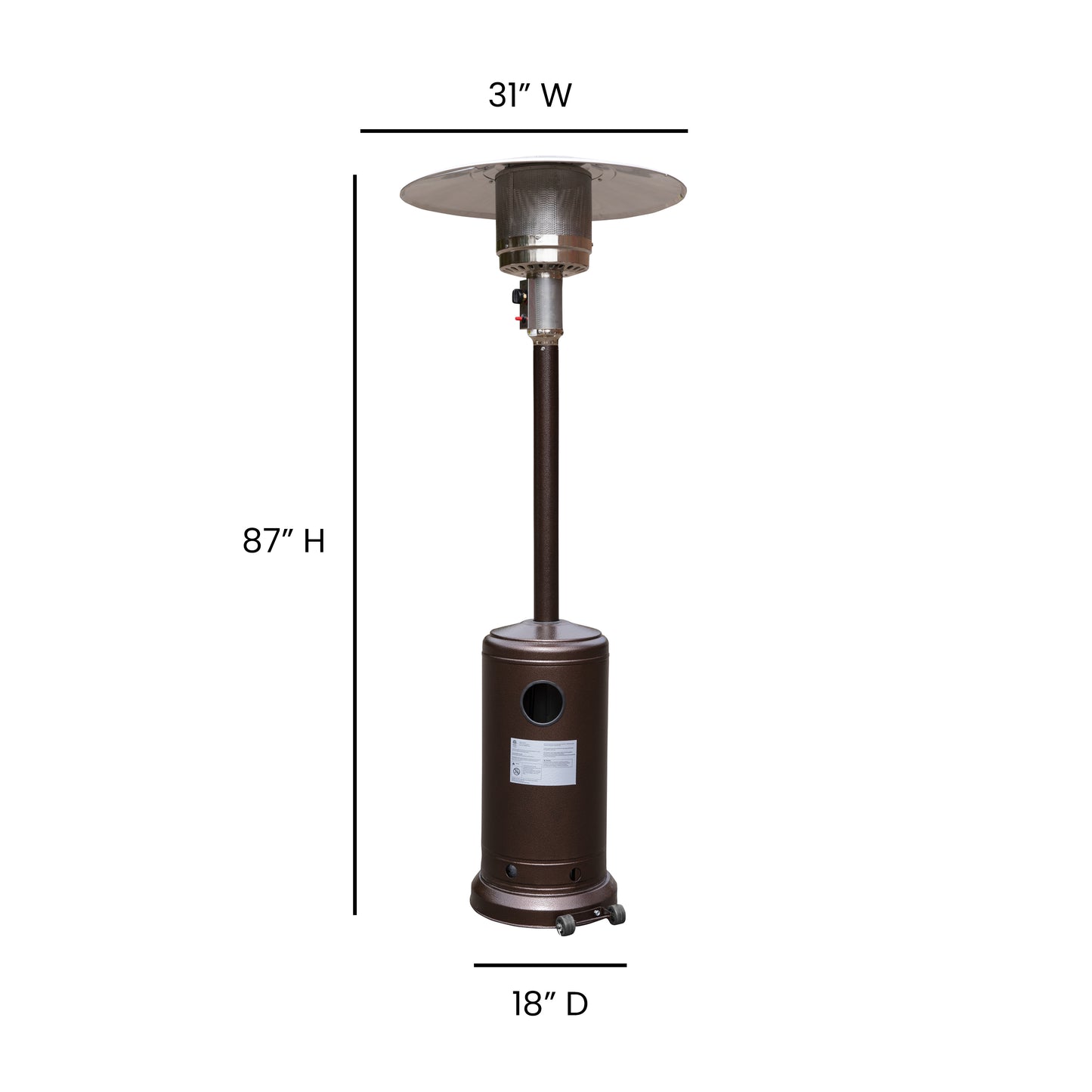 Sol Patio Outdoor Heating-Bronze Stainless Steel 40,000 BTU Propane Heater with Wheels-Commercial & Residential Use-7.5 Feet Tall Bronze