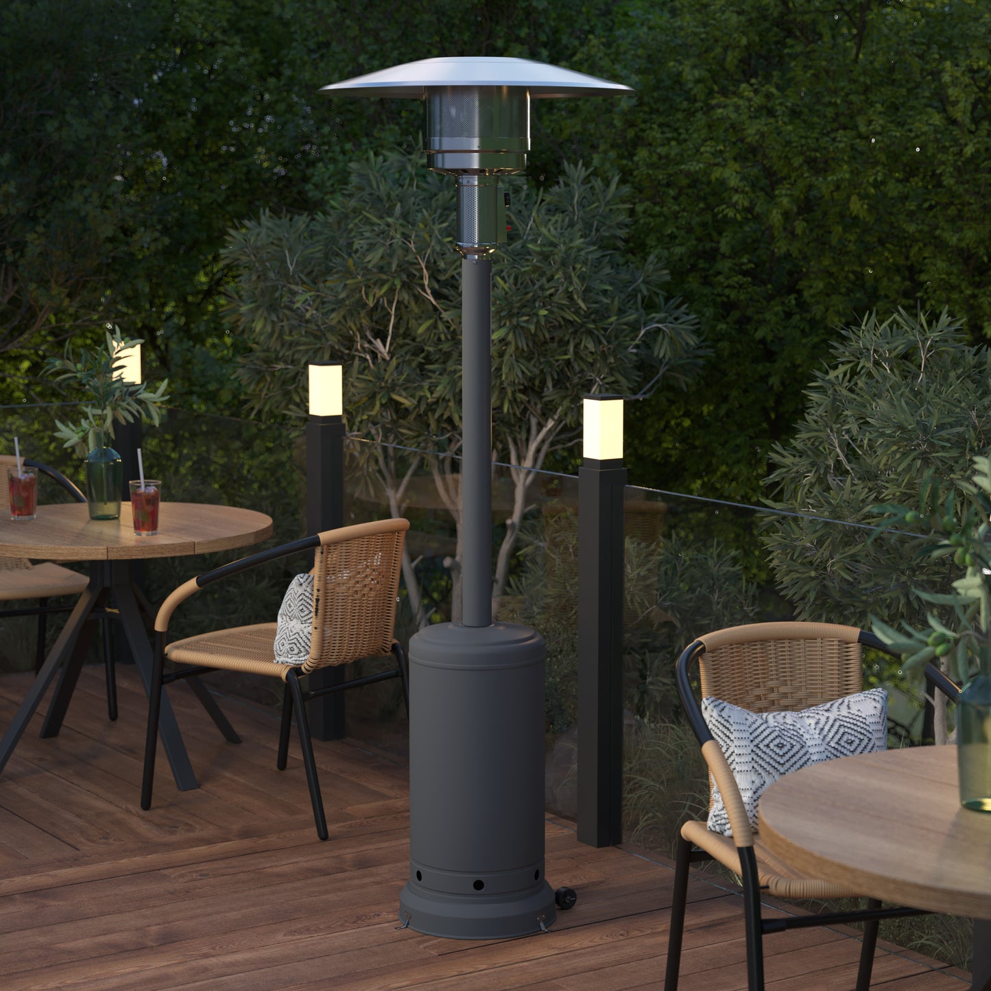 Sol Patio Outdoor Heating-Slate Gray Stainless Steel 40,000 BTU Propane Heater with Wheels-Commercial & Residential Use-7.5 Feet Tall Slate Gray
