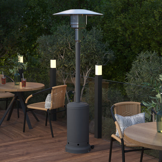 Sol Patio Outdoor Heating-Slate Gray Stainless Steel 40,000 BTU Propane Heater with Wheels-Commercial & Residential Use-7.5 Feet Tall Slate Gray