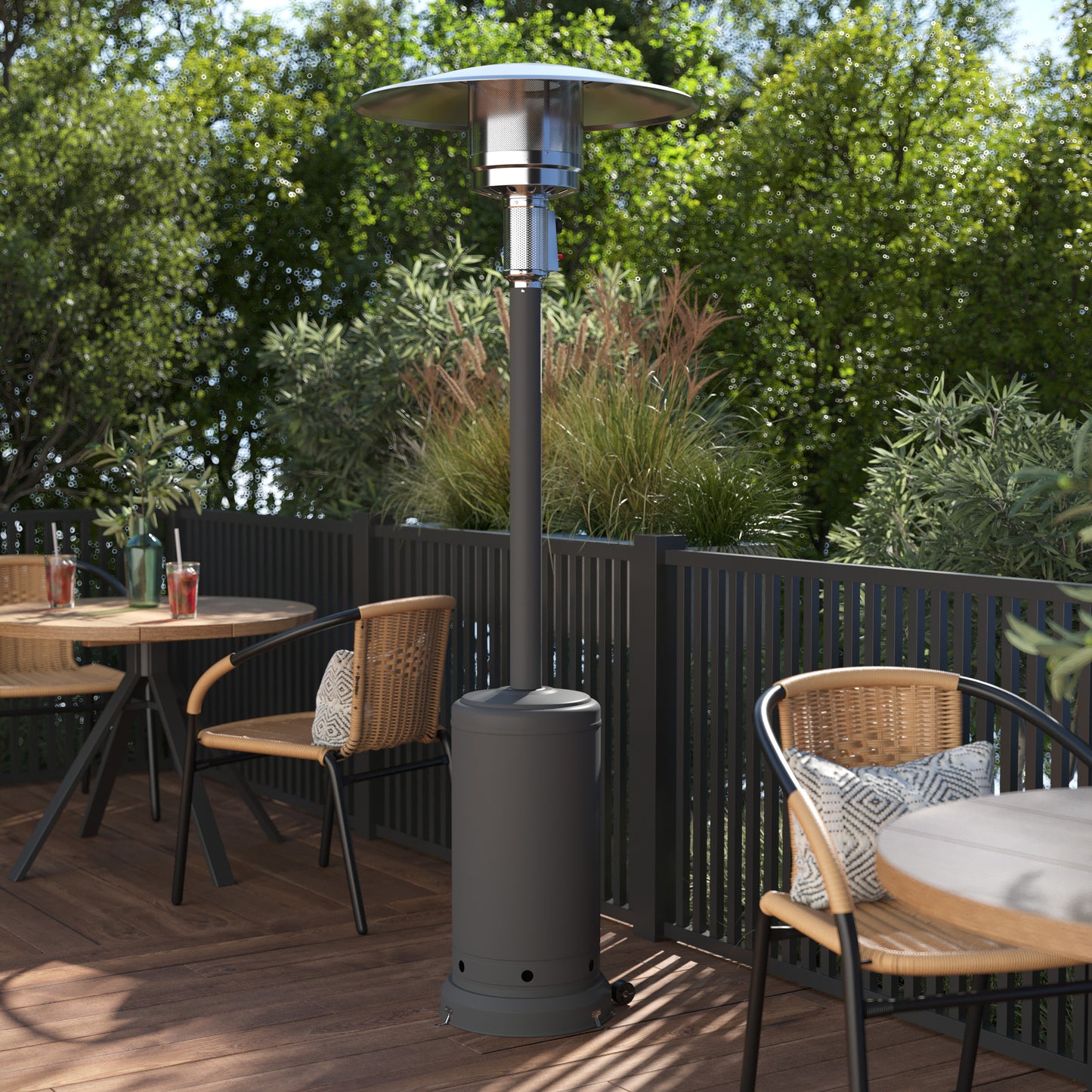 Sol Patio Outdoor Heating-Slate Gray Stainless Steel 40,000 BTU Propane Heater with Wheels-Commercial & Residential Use-7.5 Feet Tall Slate Gray