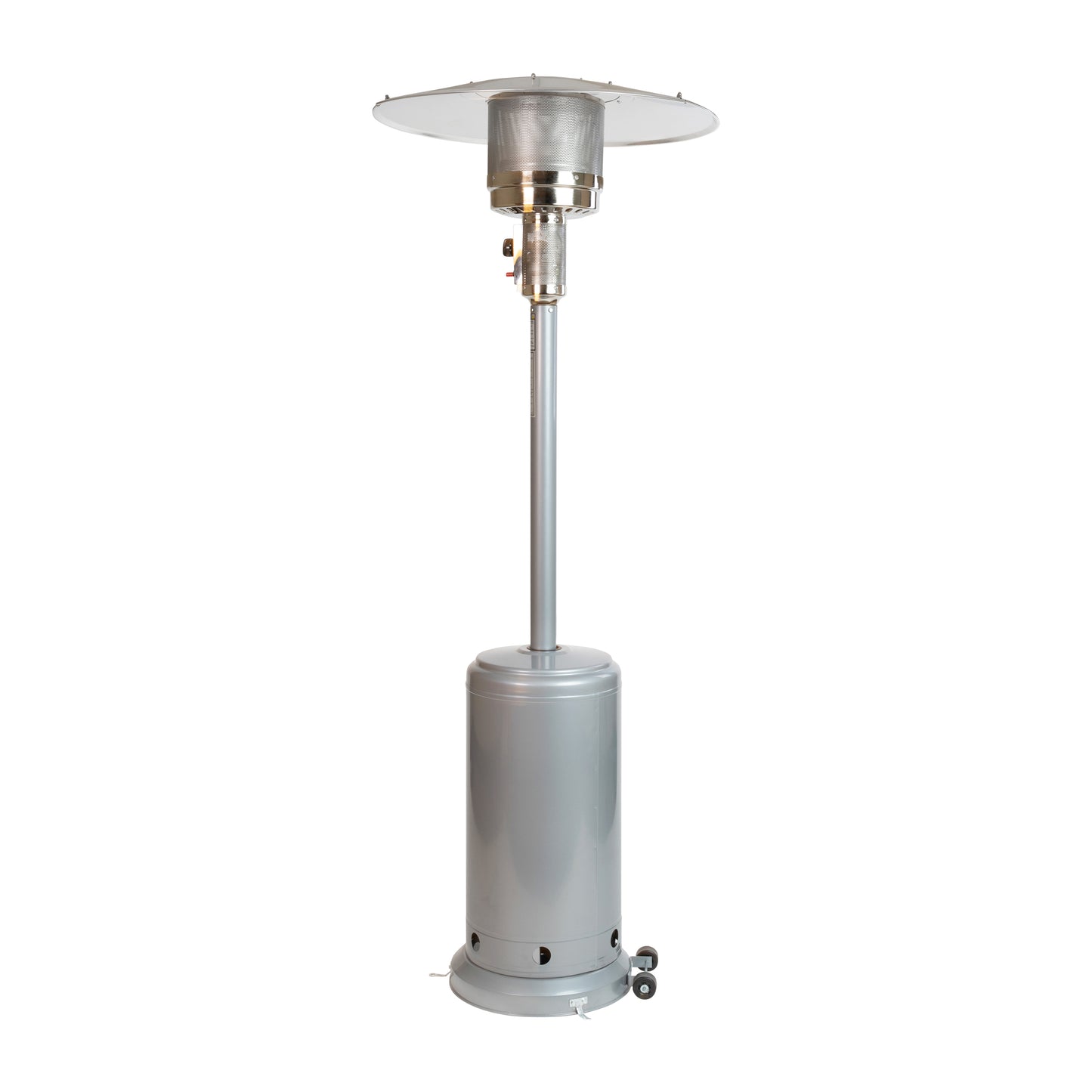 Sol Patio Outdoor Heating-Silver Stainless Steel 40,000 BTU Propane Heater with Wheels-Commercial & Residential Use-7.5 Feet Tall Silver