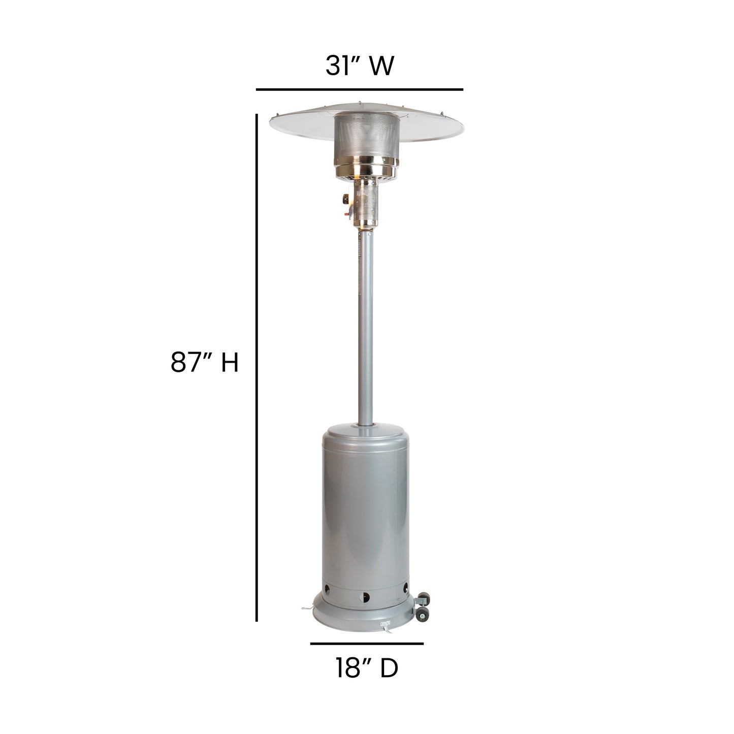 Sol Patio Outdoor Heating-Silver Stainless Steel 40,000 BTU Propane Heater with Wheels-Commercial & Residential Use-7.5 Feet Tall Silver