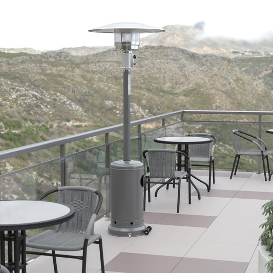 Sol Patio Outdoor Heating-Silver Stainless Steel 40,000 BTU Propane Heater with Wheels-Commercial & Residential Use-7.5 Feet Tall Silver