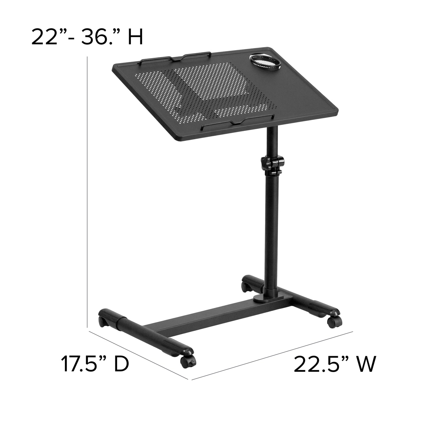 Macon Black Adjustable Height Steel Mobile Computer Desk Black