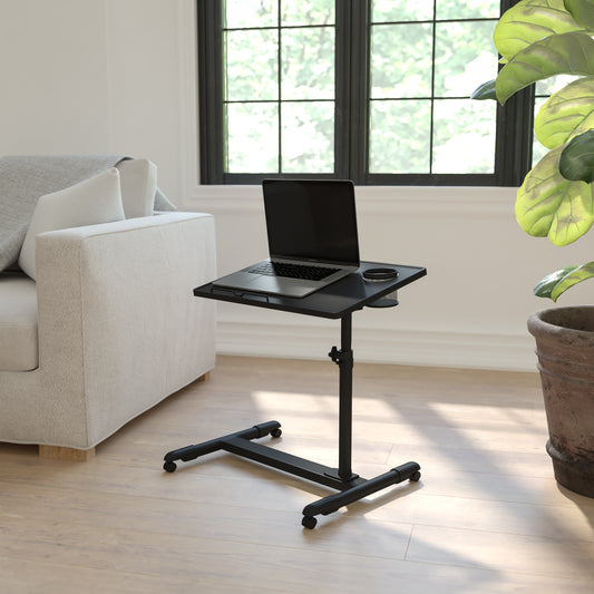 Macon Black Adjustable Height Steel Mobile Computer Desk Black NAN-JG-06B-BK-GG