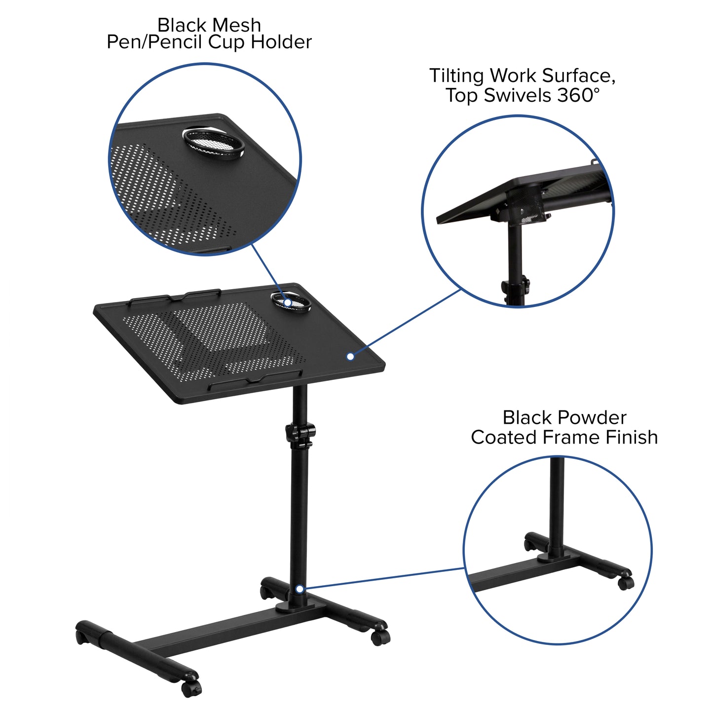Macon Black Adjustable Height Steel Mobile Computer Desk Black