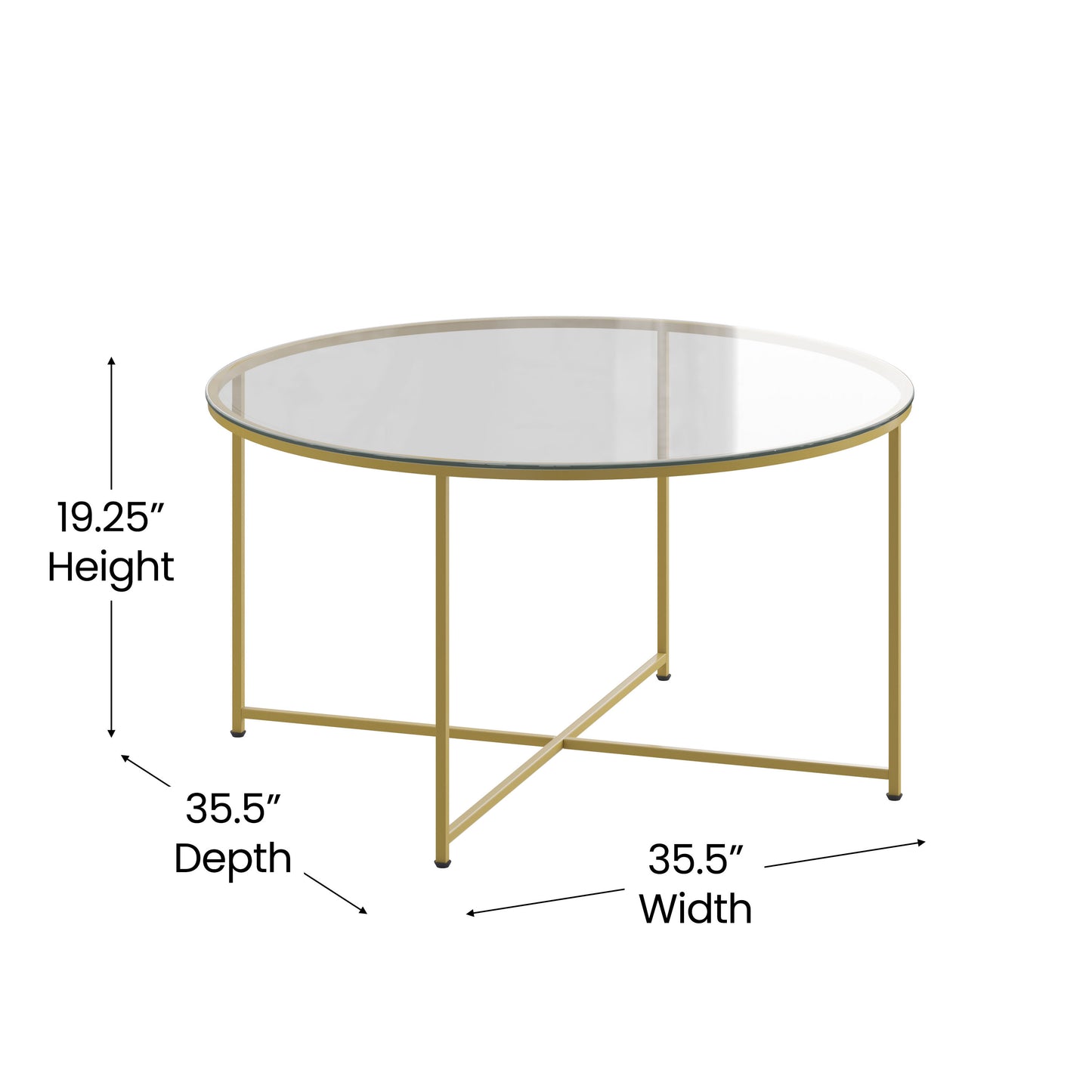 Greenwich Collection Coffee Table - Modern Clear Glass Accent Table with Crisscross Brushed Gold Frame Clear Top/Brushed Gold Frame