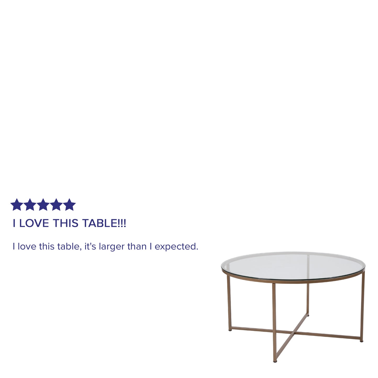 Greenwich Collection Coffee Table - Modern Clear Glass Accent Table with Crisscross Brushed Gold Frame Clear Top/Brushed Gold Frame