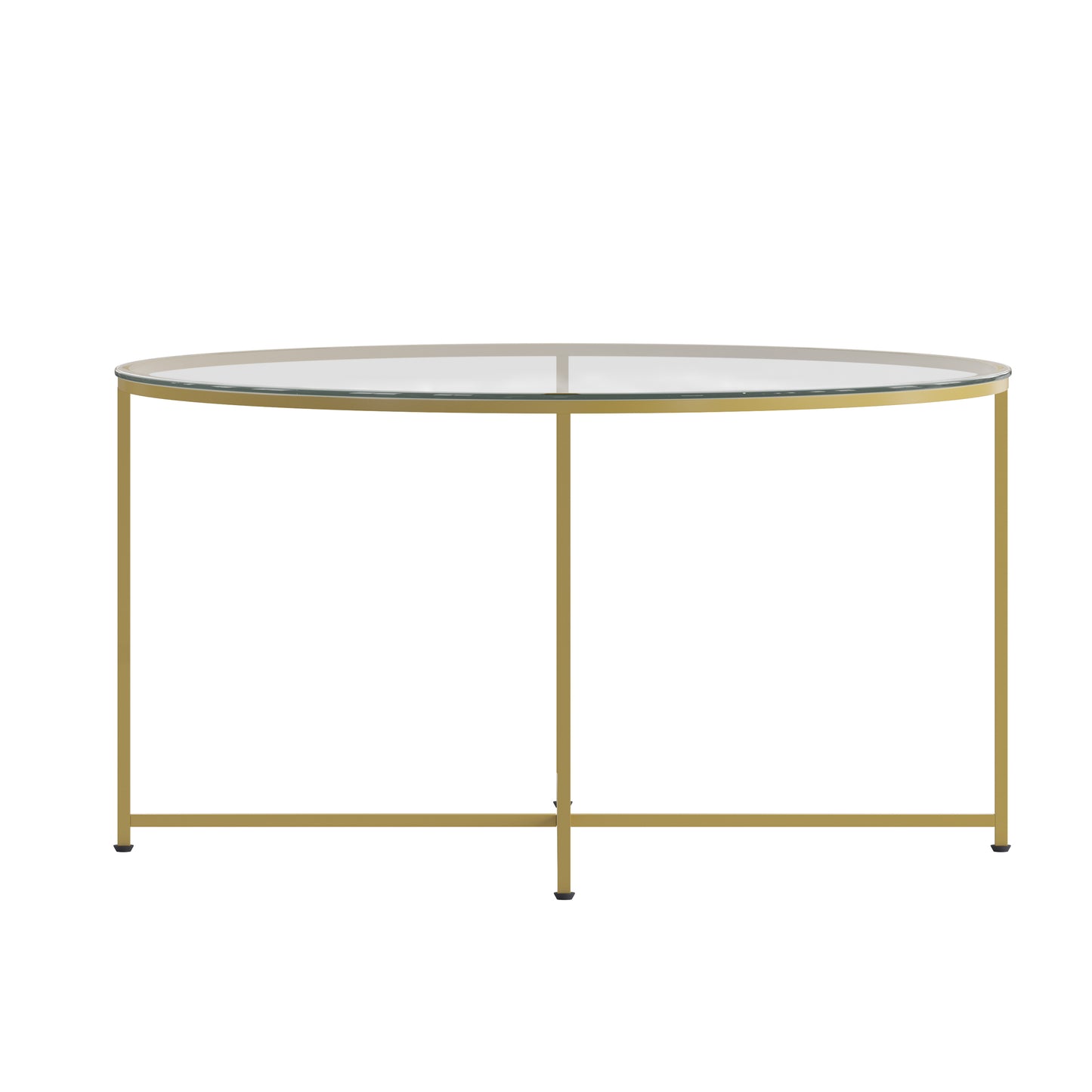 Greenwich Collection Coffee Table - Modern Clear Glass Accent Table with Crisscross Brushed Gold Frame Clear Top/Brushed Gold Frame