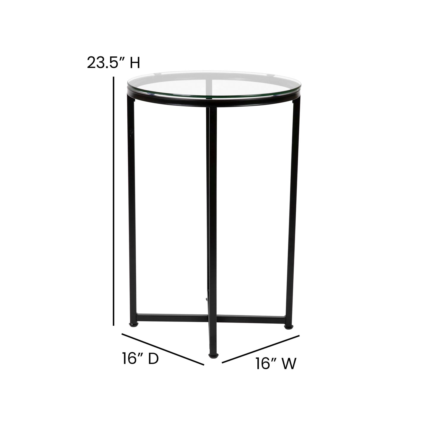 Greenwich Collection End Table - Modern Clear Glass Accent Table with Crisscross Matte Black Frame Clear Top/Matte Black Frame