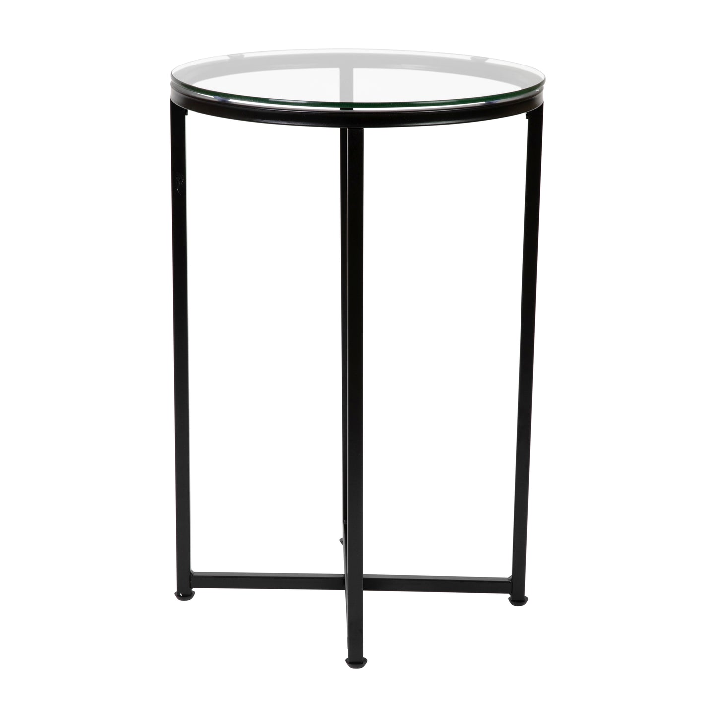 Greenwich Collection End Table - Modern Clear Glass Accent Table with Crisscross Matte Black Frame Clear Top/Matte Black Frame