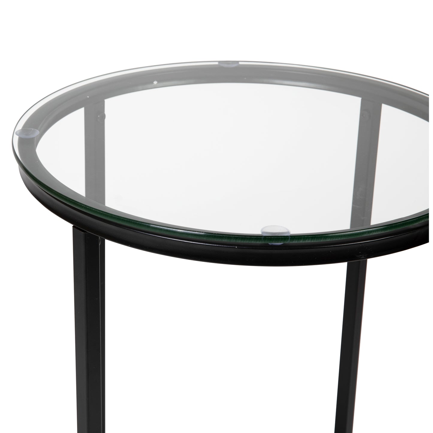 Greenwich Collection End Table - Modern Clear Glass Accent Table with Crisscross Matte Black Frame Clear Top/Matte Black Frame