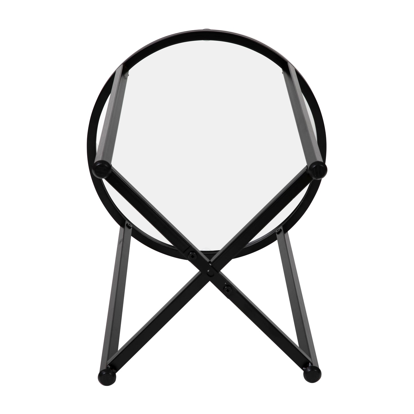 Greenwich Collection End Table - Modern Clear Glass Accent Table with Crisscross Matte Black Frame Clear Top/Matte Black Frame