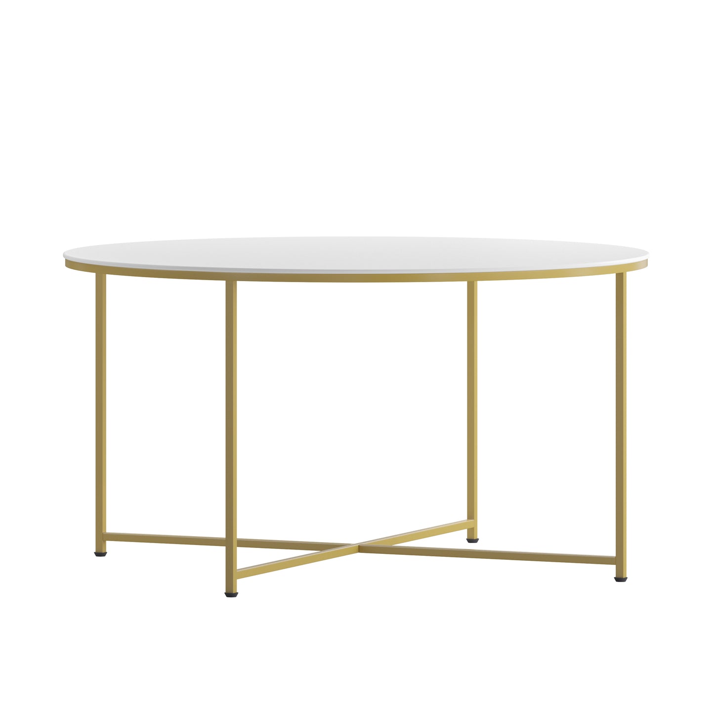 Hampstead Collection Coffee Table - Modern White Finish Accent Table with Crisscross Brushed Gold Frame White Top/Brushed Gold Frame NAN-JH-1787CT-GG