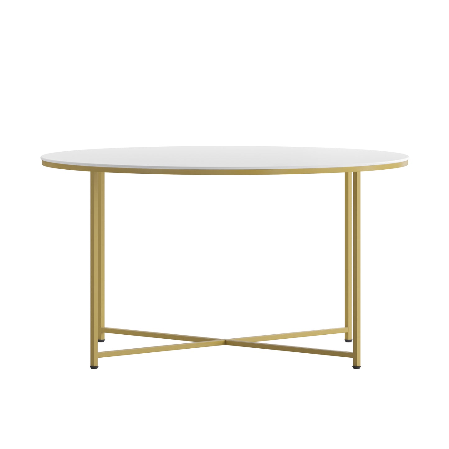Hampstead Collection Coffee Table - Modern White Finish Accent Table with Crisscross Brushed Gold Frame White Top/Brushed Gold Frame NAN-JH-1787CT-GG