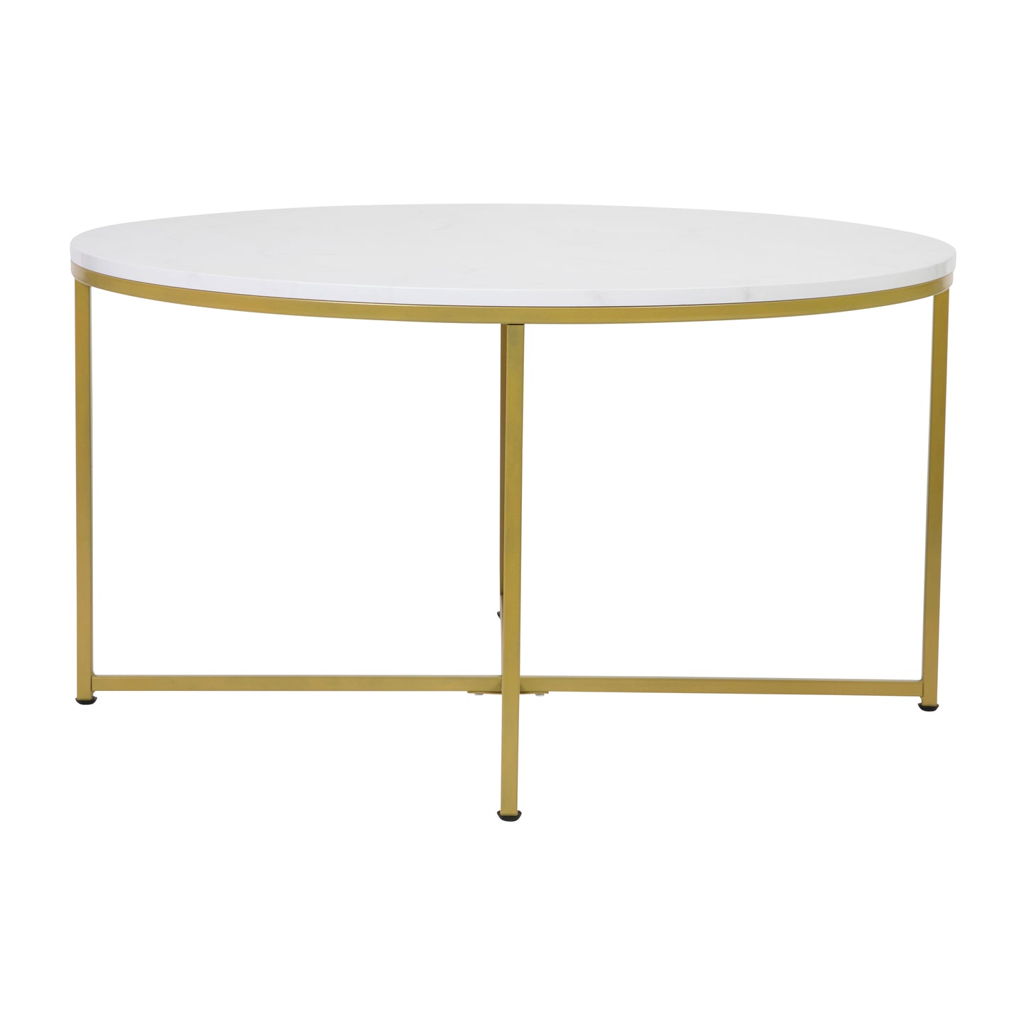 Hampstead Collection Coffee Table - Modern White Marble Finish Accent Table with Crisscross Brushed Gold Frame White Marble Top/Brushed Gold Frame