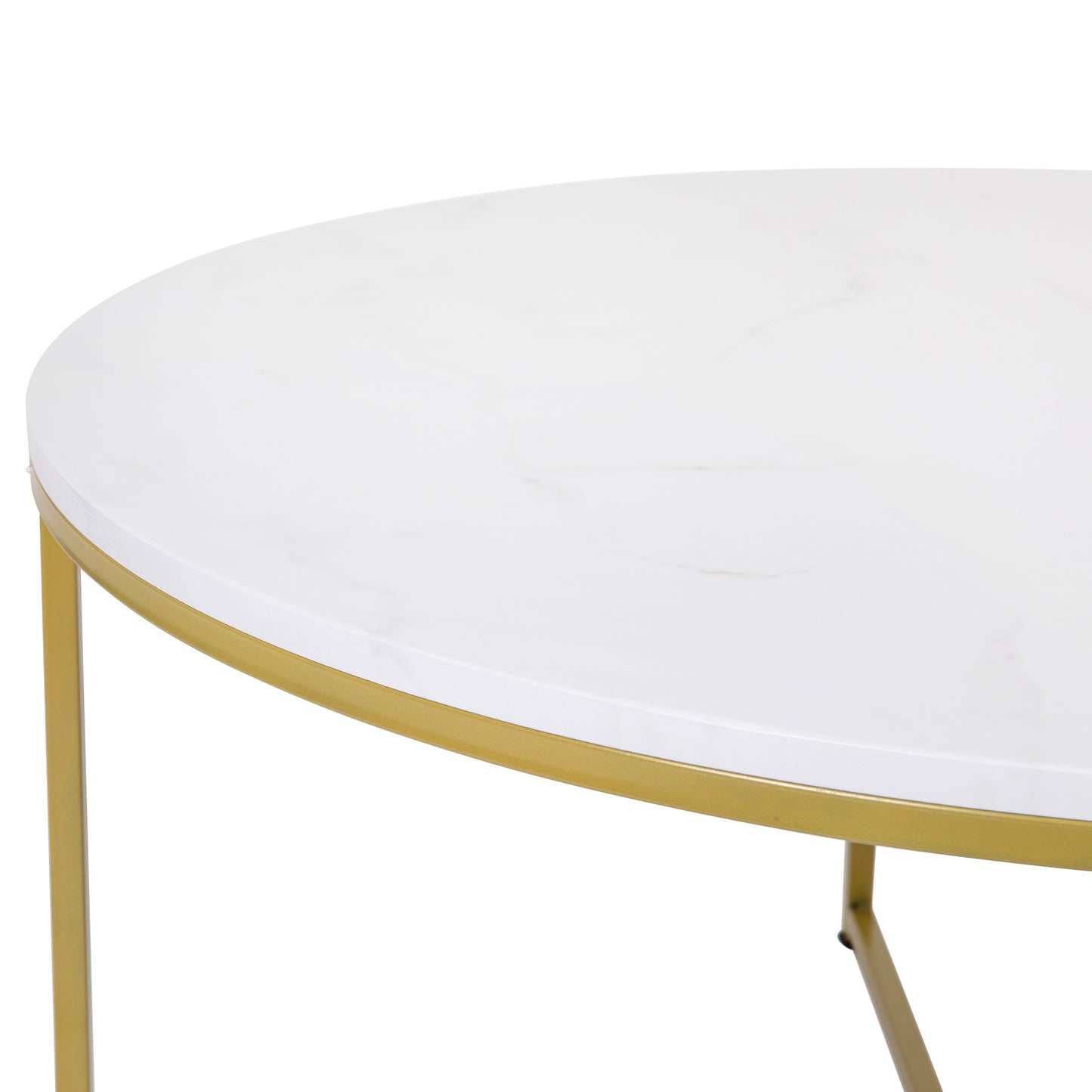 Hampstead Collection Coffee Table - Modern White Marble Finish Accent Table with Crisscross Brushed Gold Frame White Marble Top/Brushed Gold Frame