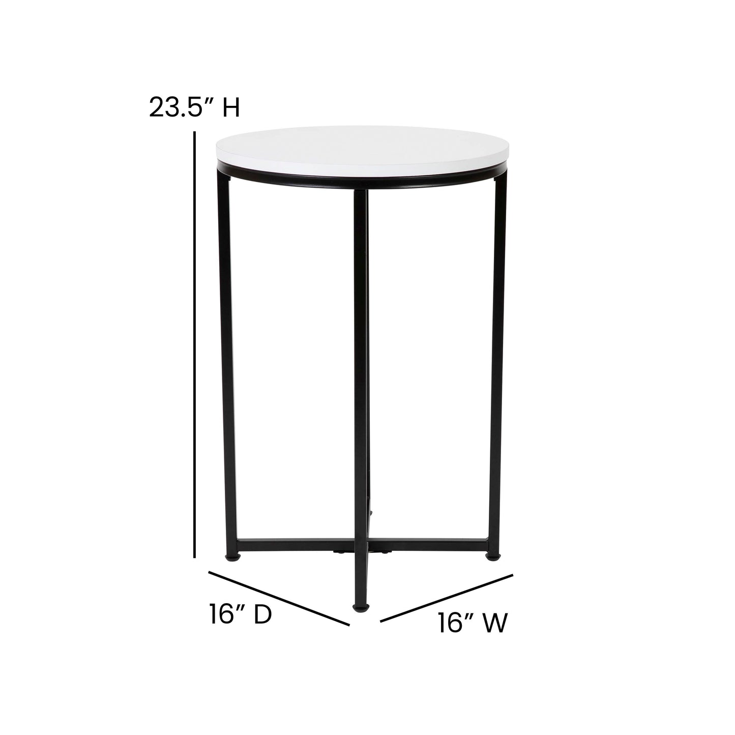 Hampstead Collection End Table - Modern White Finish Accent Table with Crisscross Matte Black Frame White Top/Matte Black Frame