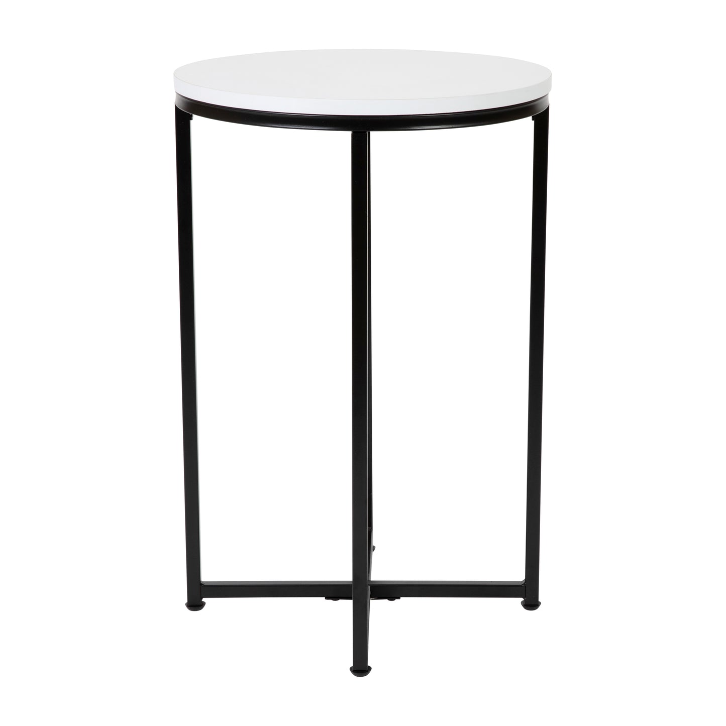 Hampstead Collection End Table - Modern White Finish Accent Table with Crisscross Matte Black Frame White Top/Matte Black Frame