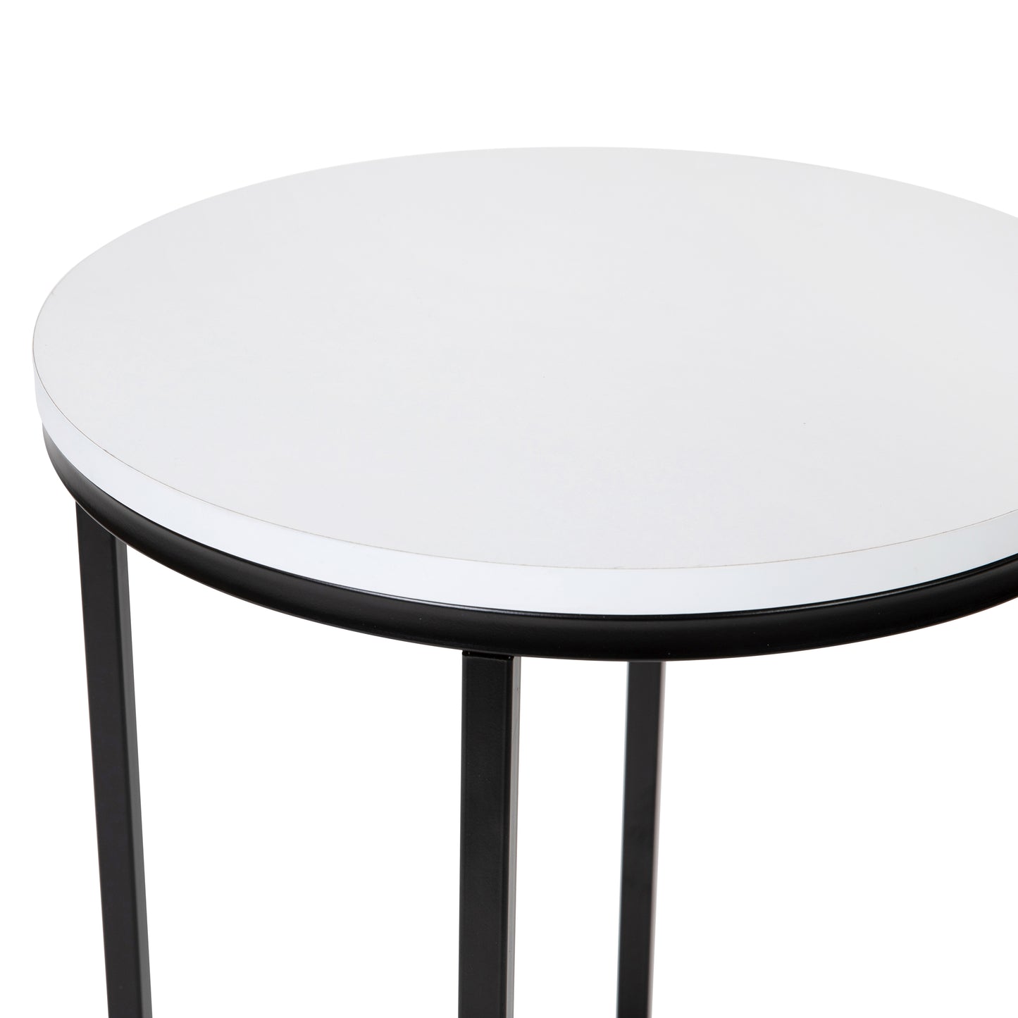 Hampstead Collection End Table - Modern White Finish Accent Table with Crisscross Matte Black Frame White Top/Matte Black Frame