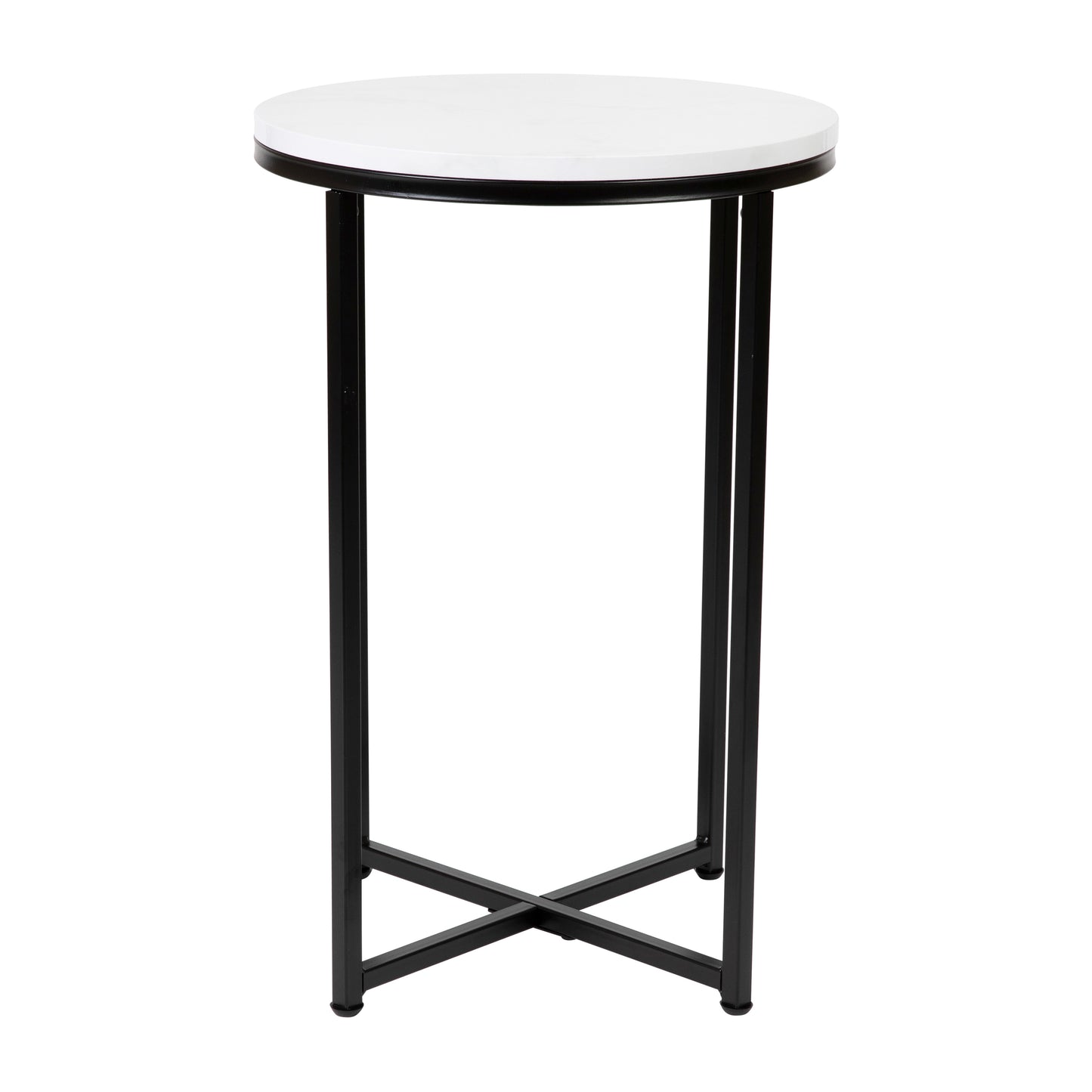 Hampstead Collection End Table - Modern White Marble Finish Accent Table with Crisscross Matte Black Frame White Marble Top/Matte Black Frame NAN-JH-1787ET-MRBL-BK-GG