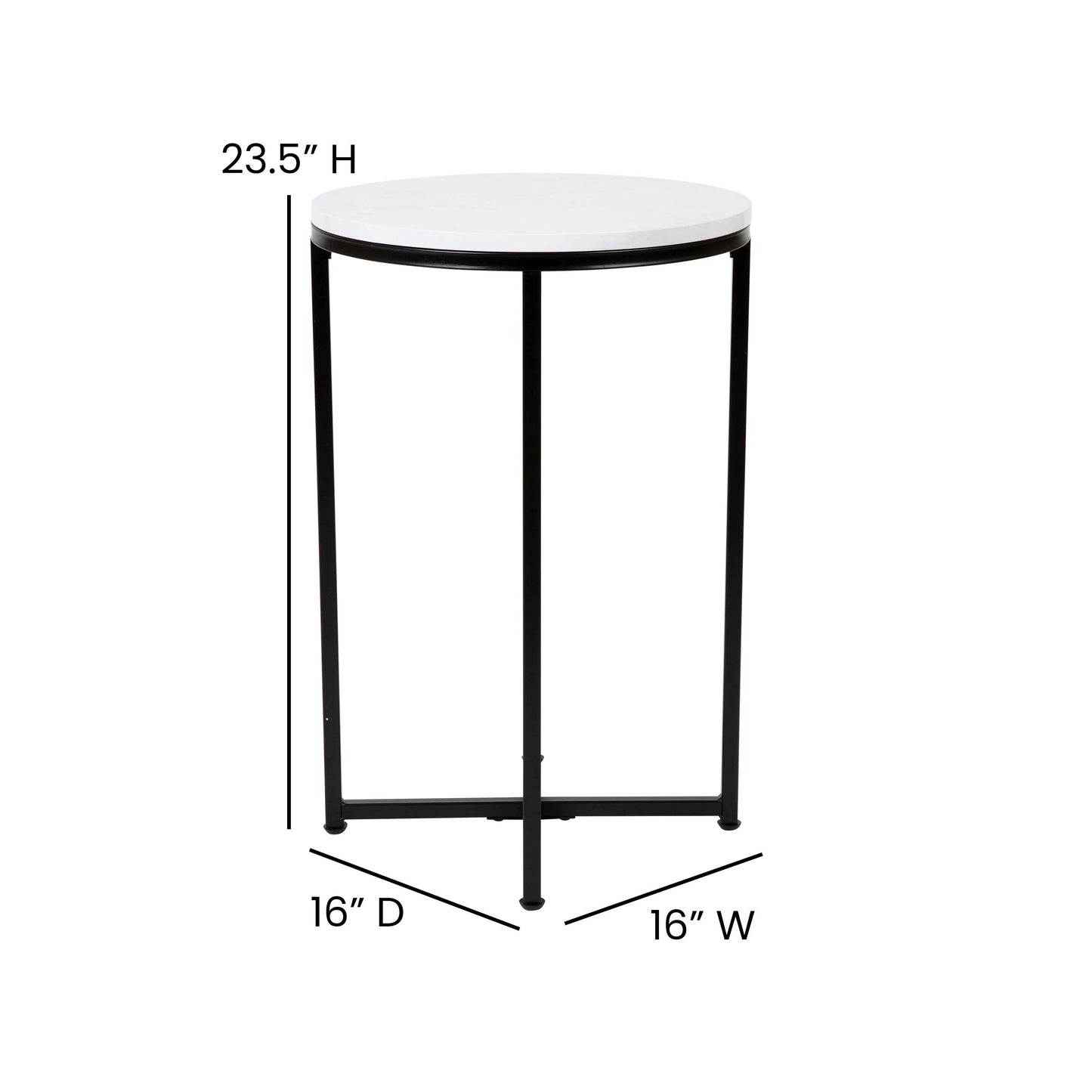 Hampstead Collection End Table - Modern White Marble Finish Accent Table with Crisscross Matte Black Frame White Marble Top/Matte Black Frame NAN-JH-1787ET-MRBL-BK-GG