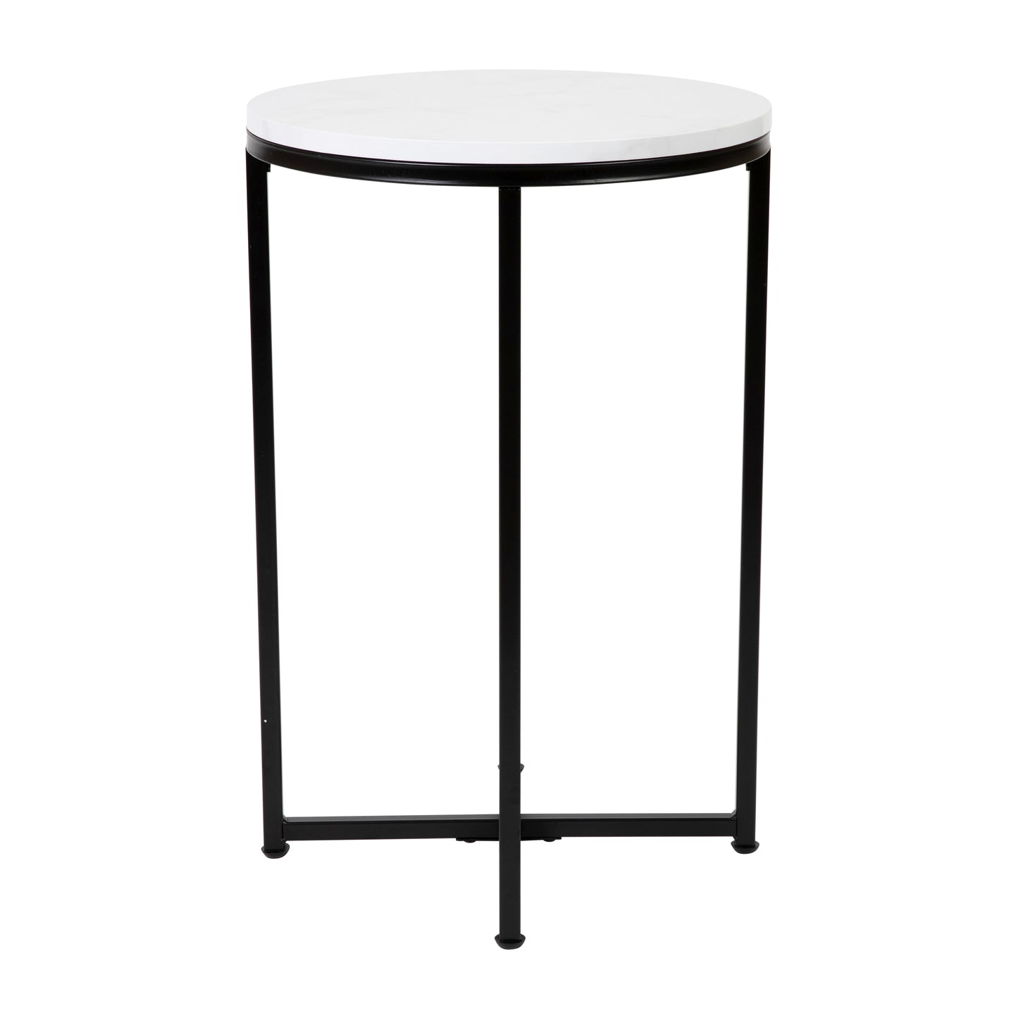 Hampstead Collection End Table - Modern White Marble Finish Accent Table with Crisscross Matte Black Frame White Marble Top/Matte Black Frame NAN-JH-1787ET-MRBL-BK-GG