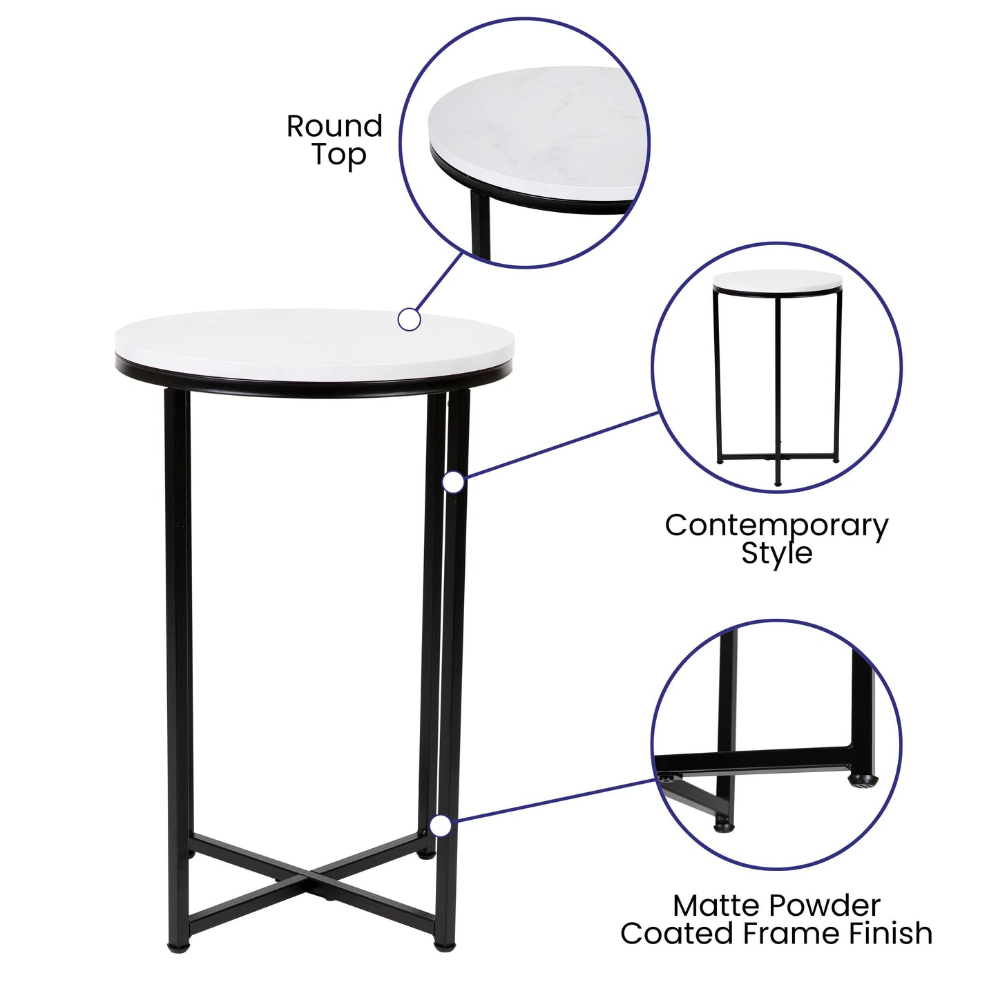 Hampstead Collection End Table - Modern White Marble Finish Accent Table with Crisscross Matte Black Frame White Marble Top/Matte Black Frame NAN-JH-1787ET-MRBL-BK-GG