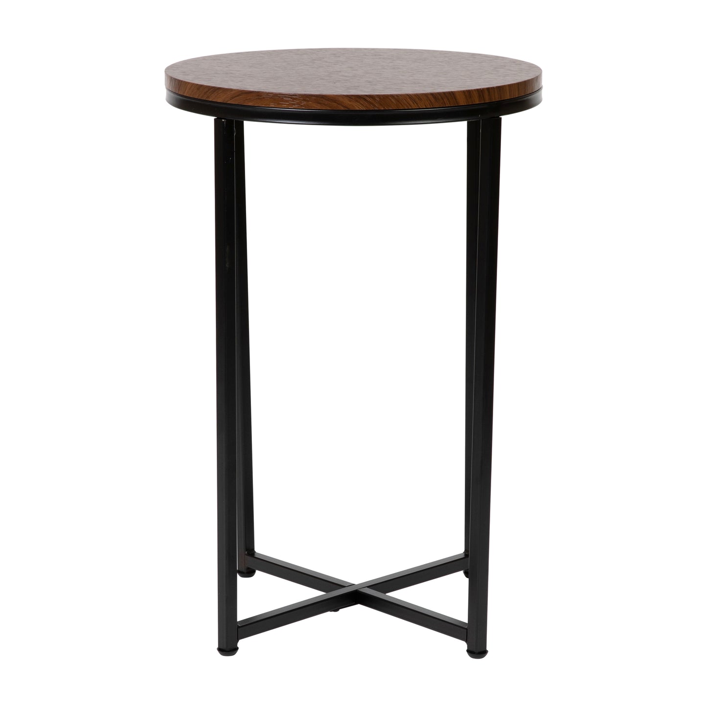 Hampstead Collection End Table - Modern Walnut Finish Accent Table with Crisscross Matte Black Frame Walnut Top/Matte Black Frame