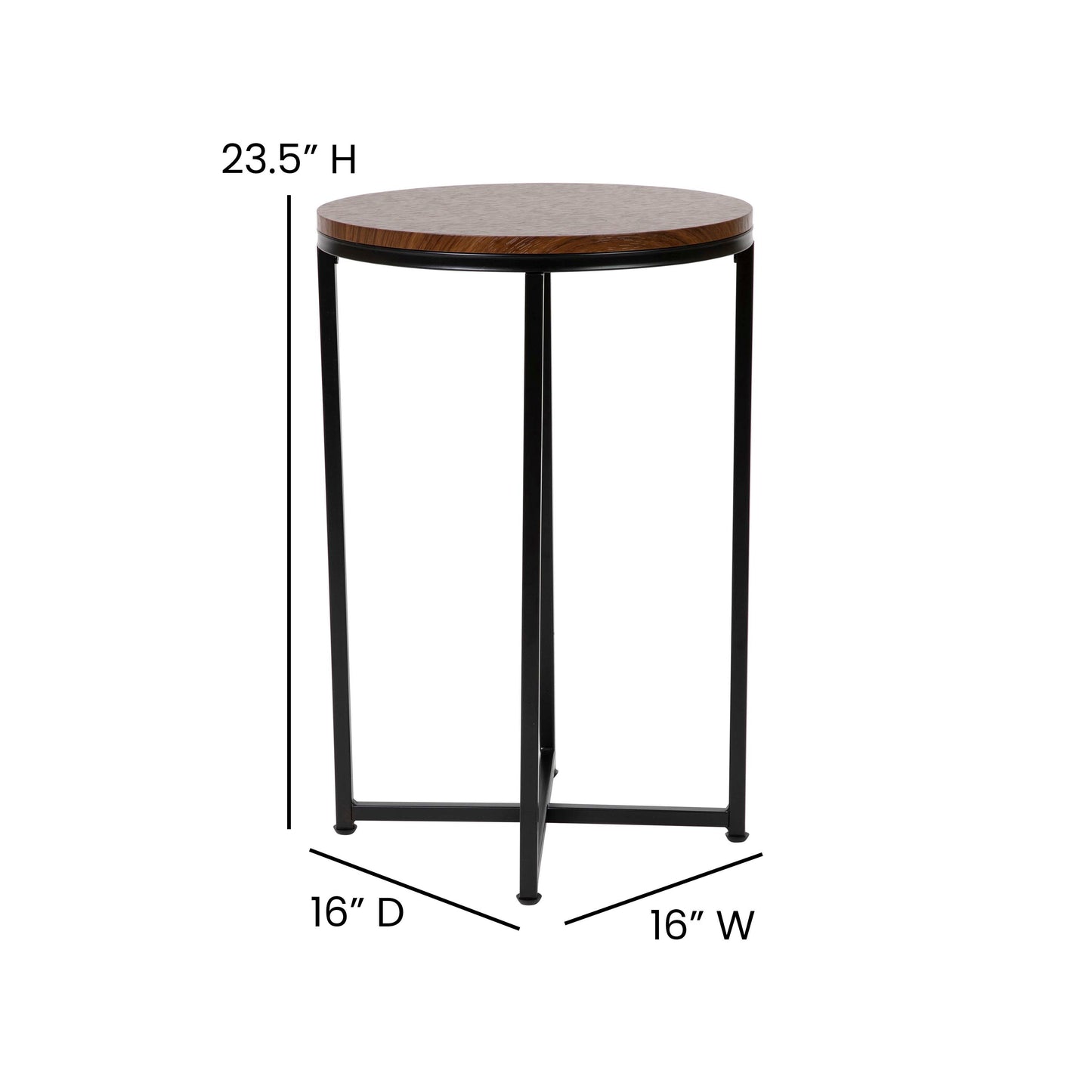 Hampstead Collection End Table - Modern Walnut Finish Accent Table with Crisscross Matte Black Frame Walnut Top/Matte Black Frame