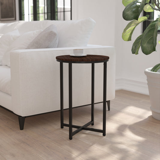 Hampstead Collection End Table - Modern Walnut Finish Accent Table with Crisscross Matte Black Frame Walnut Top/Matte Black Frame