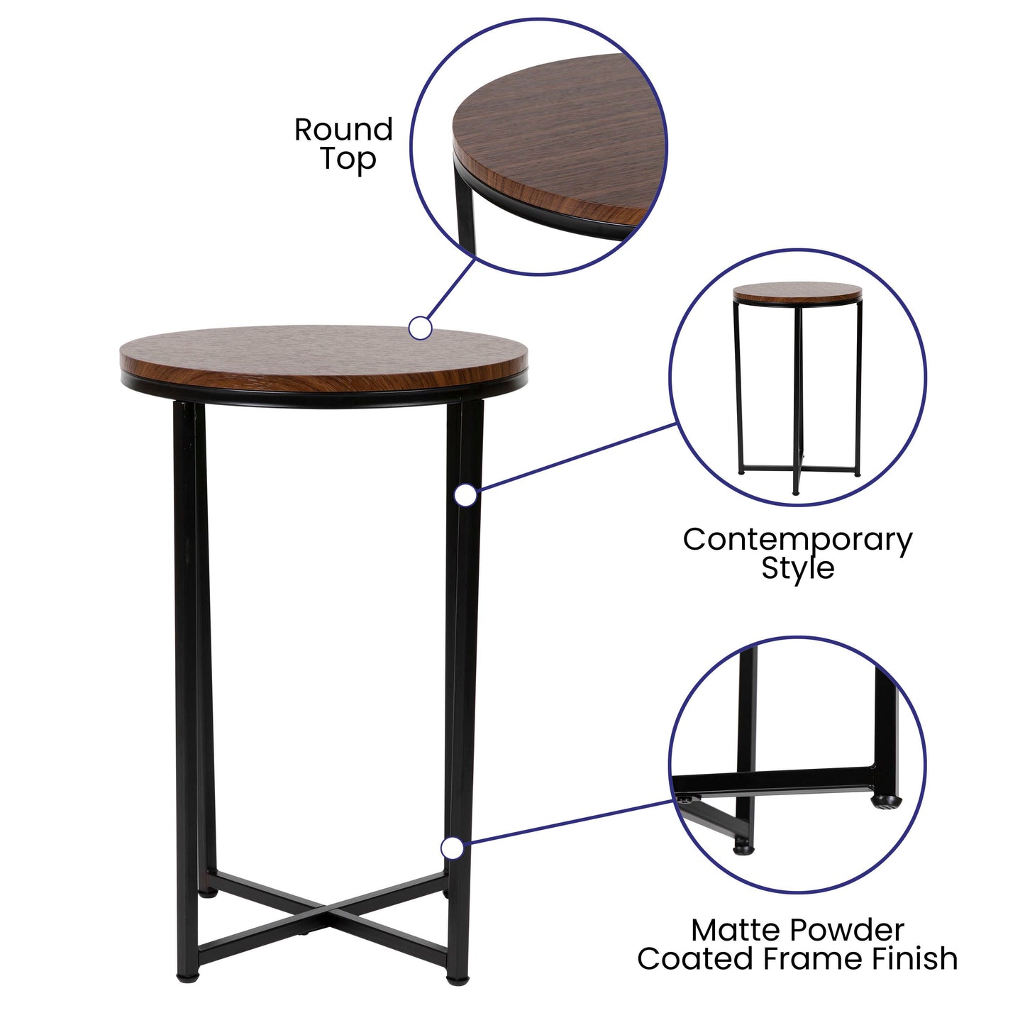 Hampstead Collection End Table - Modern Walnut Finish Accent Table with Crisscross Matte Black Frame Walnut Top/Matte Black Frame